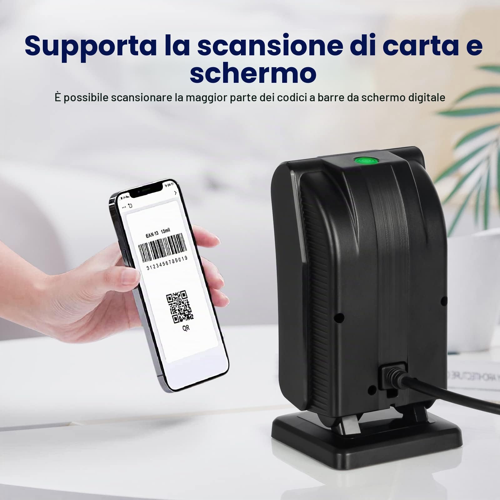 OBZ 1D 2D Lettore Codice a Barre da Banco, Lettore QR code e Barcode per PC, Lettore Barcode USB da Tavolo Scanner di Codici a Barre per Windows Android Linux Supermercati