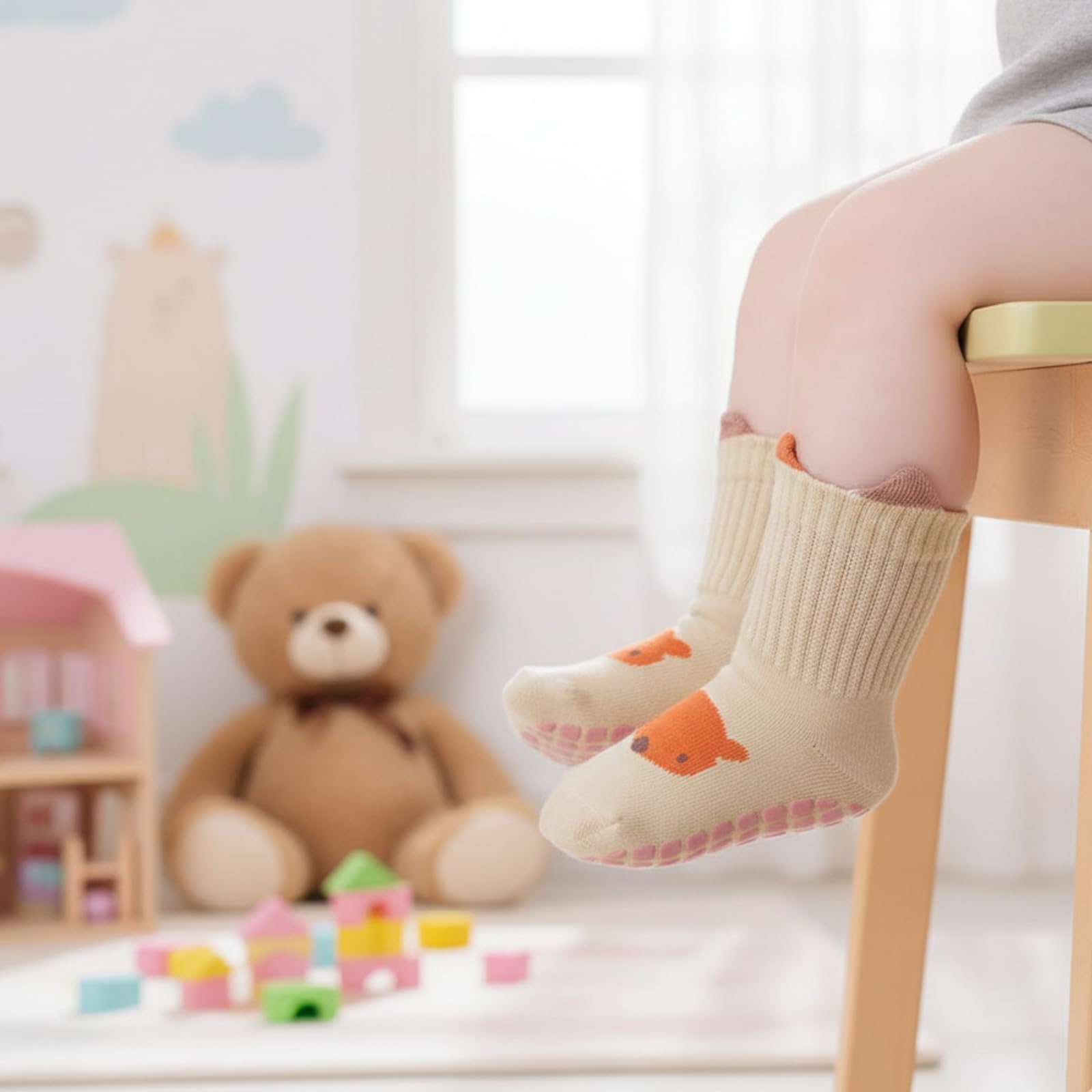 6 Paar Baby Socken 0-6 Monate, Weiche Baumwollsocken Anti Rutsch Socken Baby, Colours Lustige Socken mit Motiv, Antirutschsocken Baby mit Rutschfester Sohle, für Jungen Mädchen Kindersocken