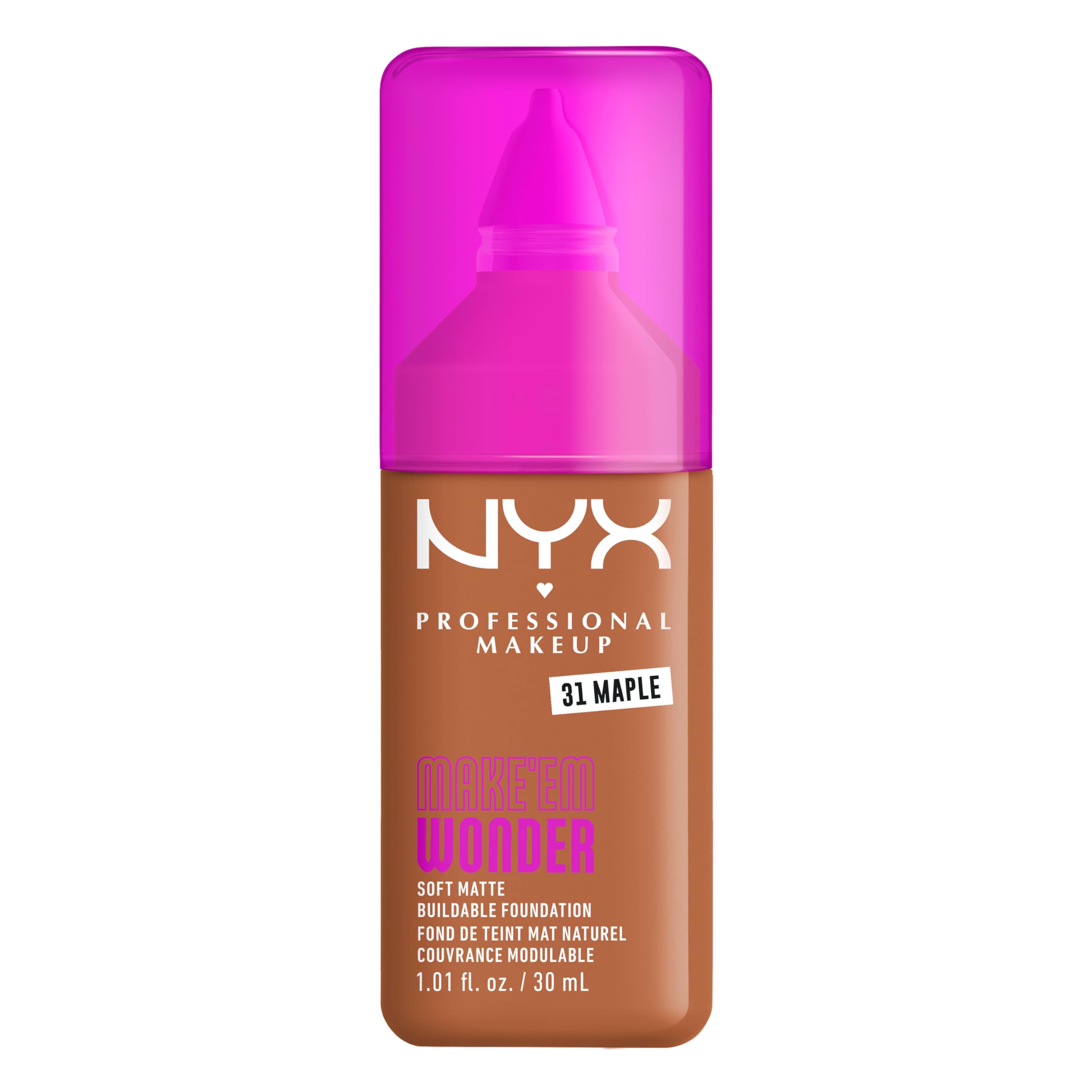 NYX Professional Makeup Make 'EM Wonder Foundation, 24H Soft Matte Aufbaubare Foundation, Mit hoher Deckkraft, Mattes Finish, 31 Maple
