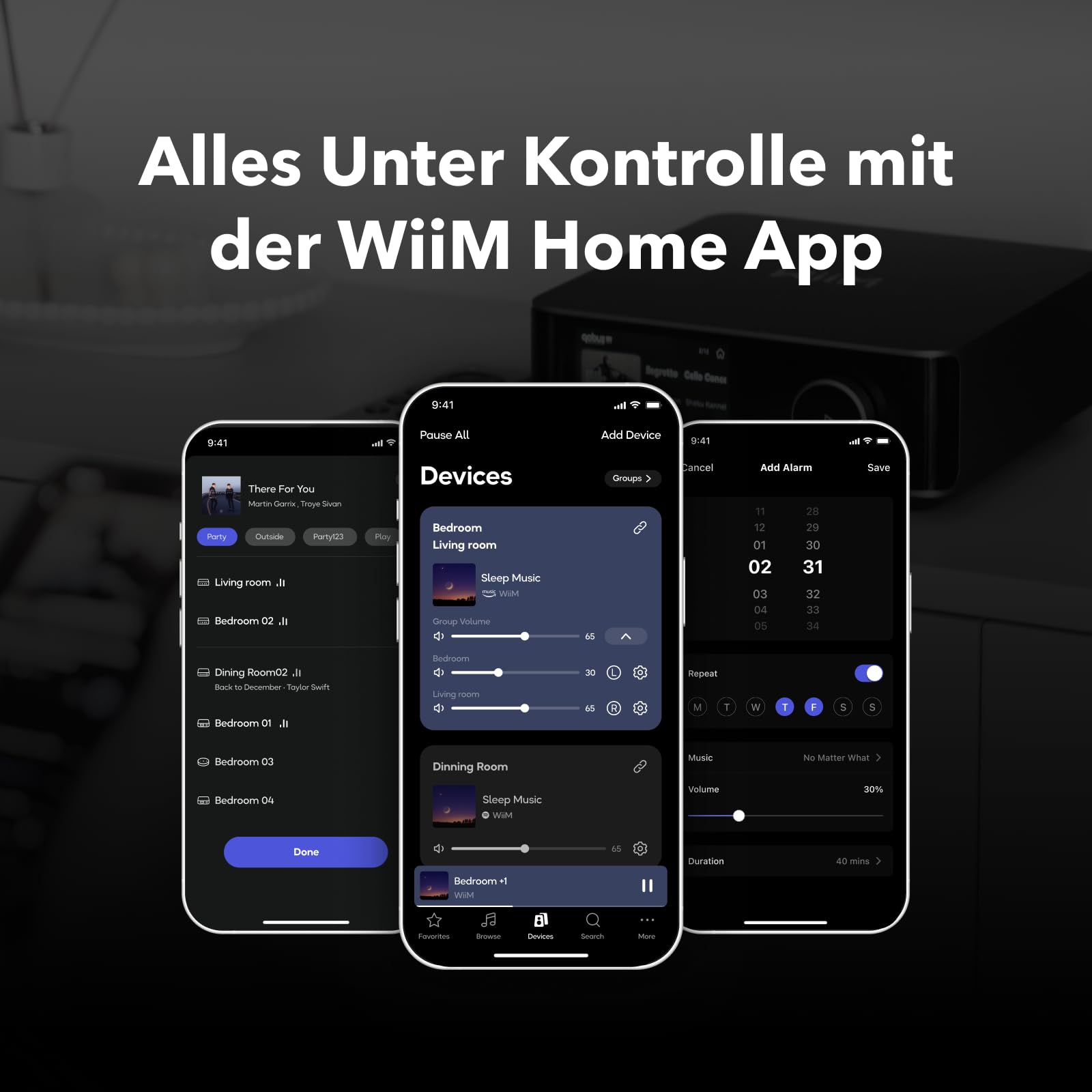WiiM Amp Ultra Streaming-Verstärker 100W ESS ES9039Q2M DAC Dual TI TPA3255 Amps RoomFit EQ Touchscreen HDMI ARC Optisch RCA Space Grau