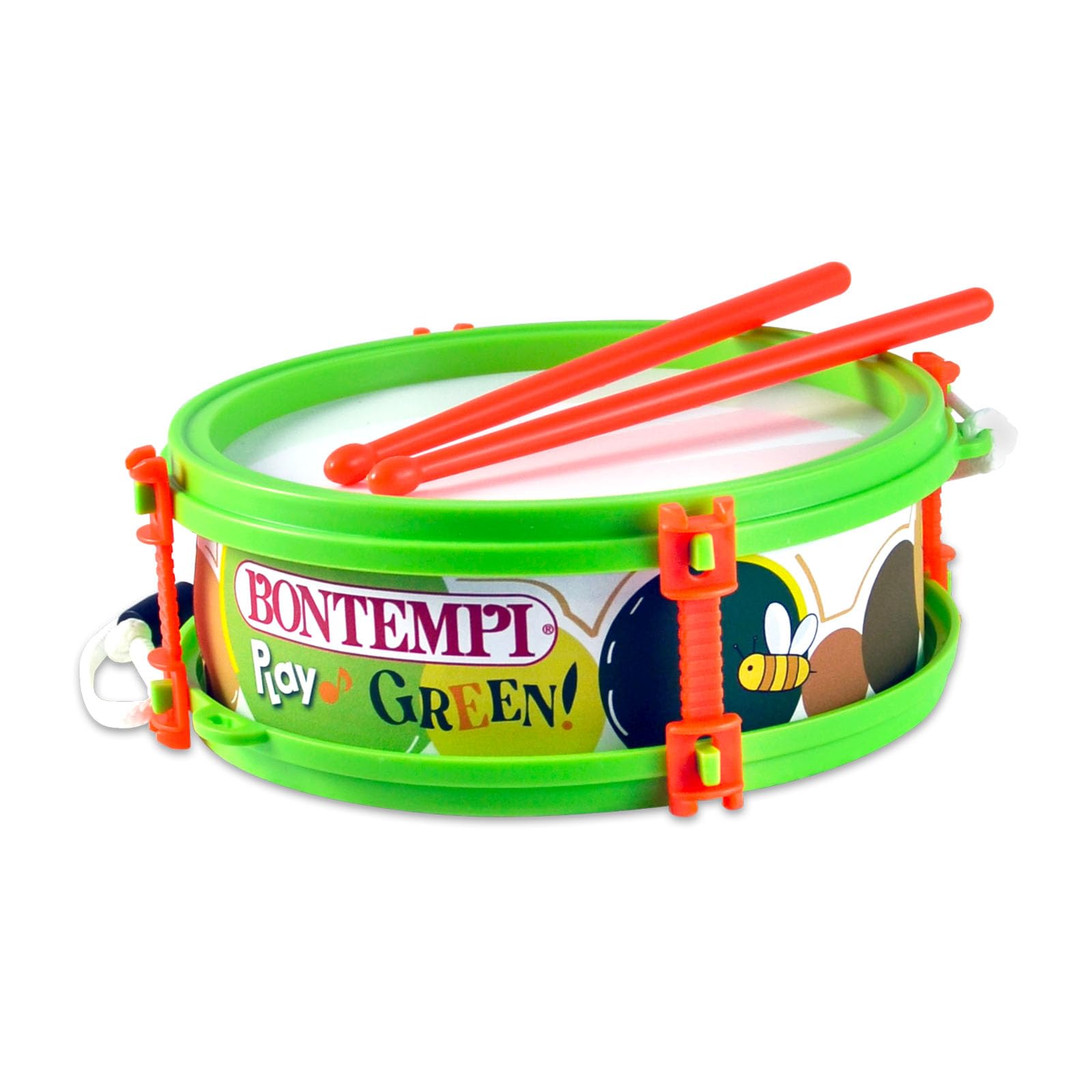 Bontempi | Tamburo Piccolo Green con Tracolla, Completo di Bacchette, Suono Realistico, Ø 150mm, Gioco Musicale per Bambini 18+ Mesi