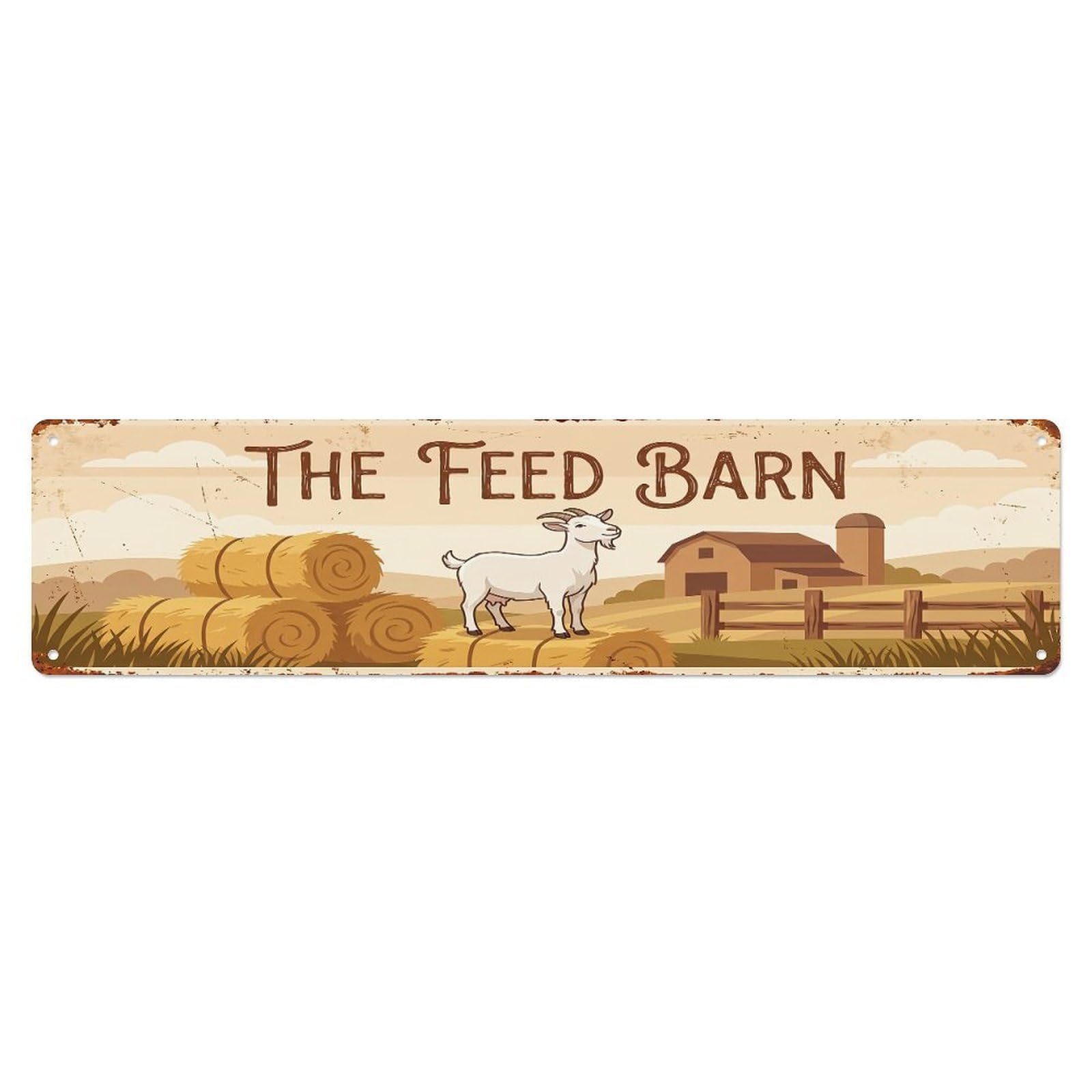 Vintage Goat Farm Scene The Feed Barn Metal Tin Sign
