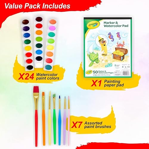 Miniatura 2 de Juego de pintura de acuarela, 24 pinturas de acuarela, 50 hojas de papel de color de agua, 7 pinceles para niños, juego completo de suministros para