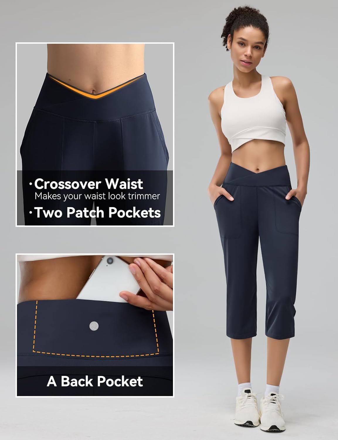 Women's Capri Pants Petite Capris with Pockets High Waisted Straight Cropped Pants Casual Yoga Cotton Summer - Image 5