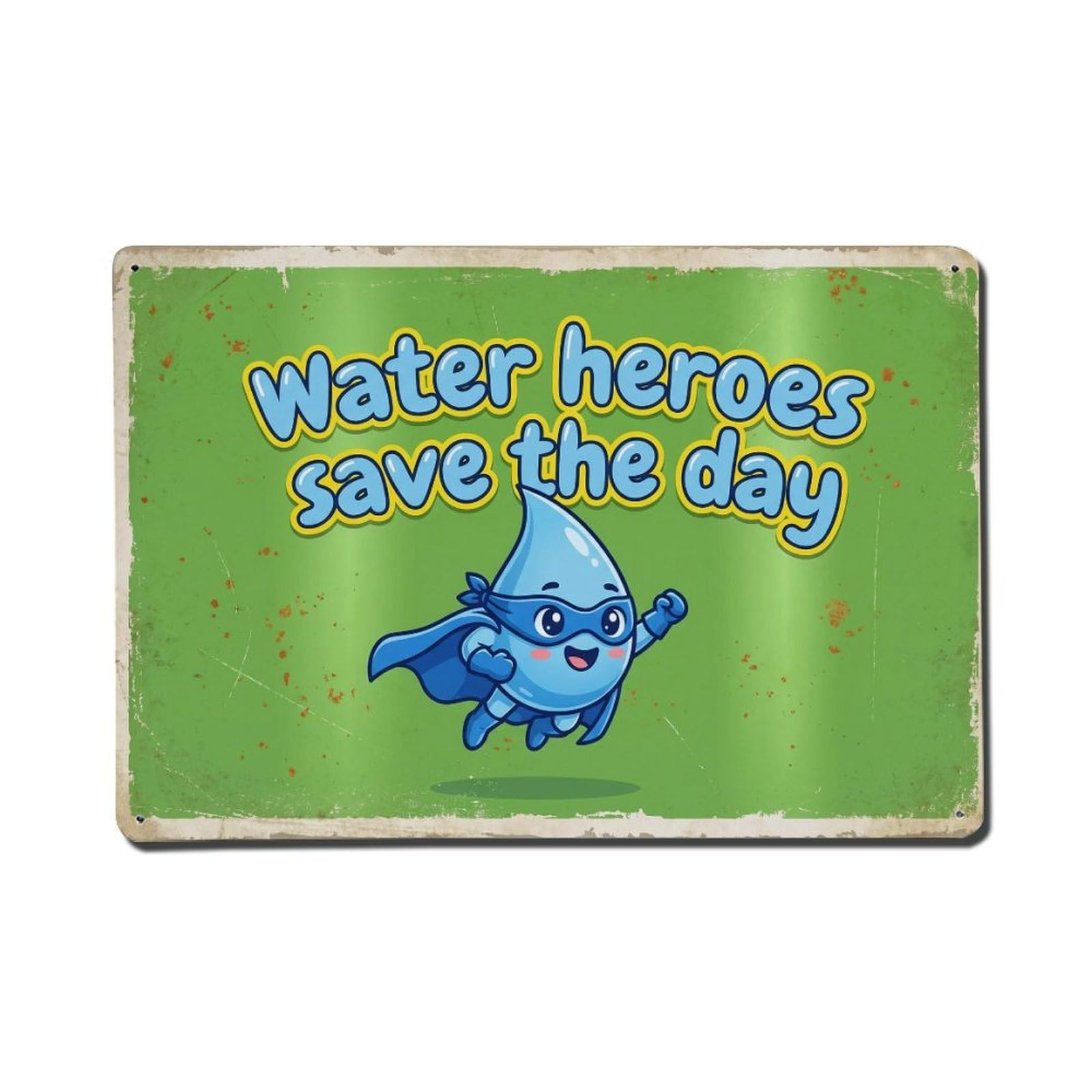 Olhnbad Style Water Heroes Save The Day Conservation Quote Metal Tin Sign