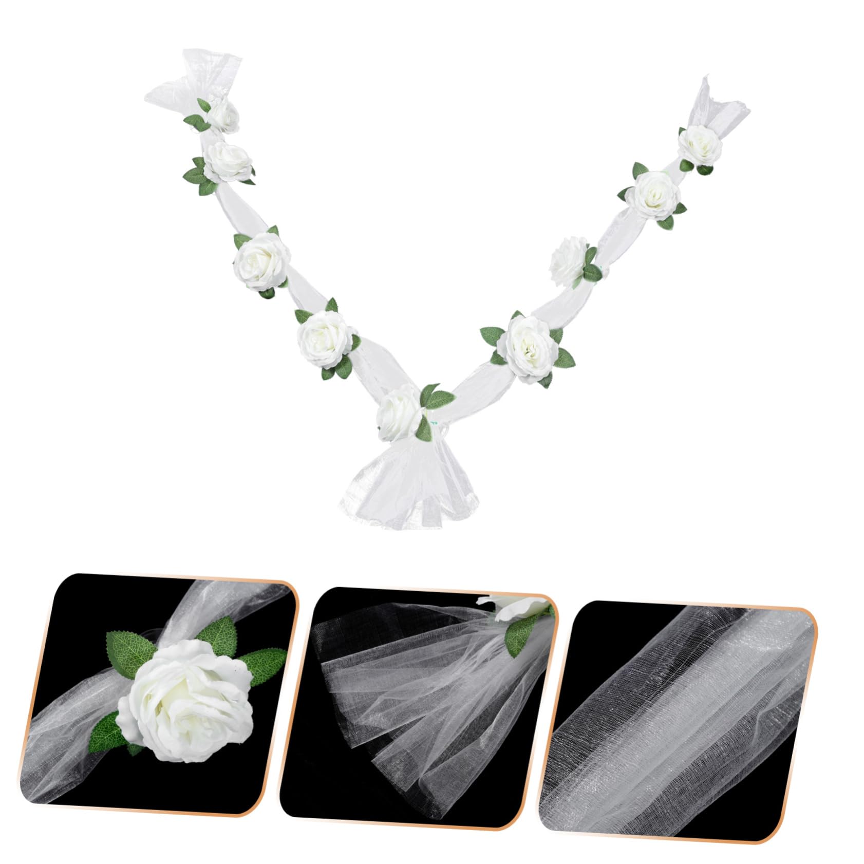 Cabilock 3sätze Dekorative Hochzeitsauto-deko Mit Kunstblumen Weiße Rosen Mit Girlande Für Romantische Hochzeitsdekoration Für Autoschmuck Hochzeitsfeiern Und Zuhause