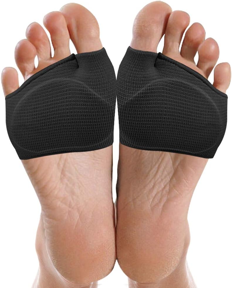 Metatarsal Sleeve Pads, 2 Pairs Fabric Metatarsal Sleeve with Sole Cushion Gel Pads for Diabetic, Ball of Foot Cushions for Metatarsalgia, Mortons Neuroma, Calluses Blisters