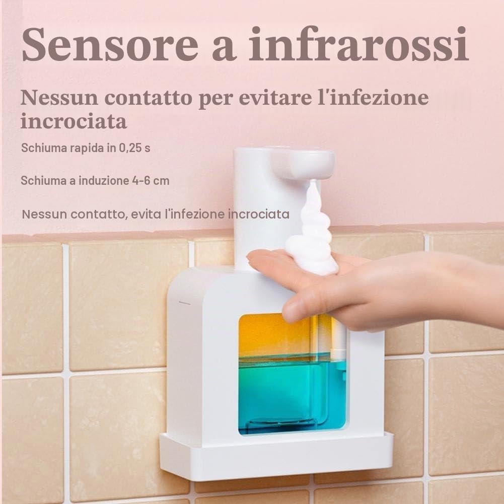 Dispenser automatico di sapone per bambini, dispenser di sapone per le mani di animali domestici, dispenser di sapone in schiuma non touch con rilevamento automatico, ricarica USB, 400 ml (giallo)