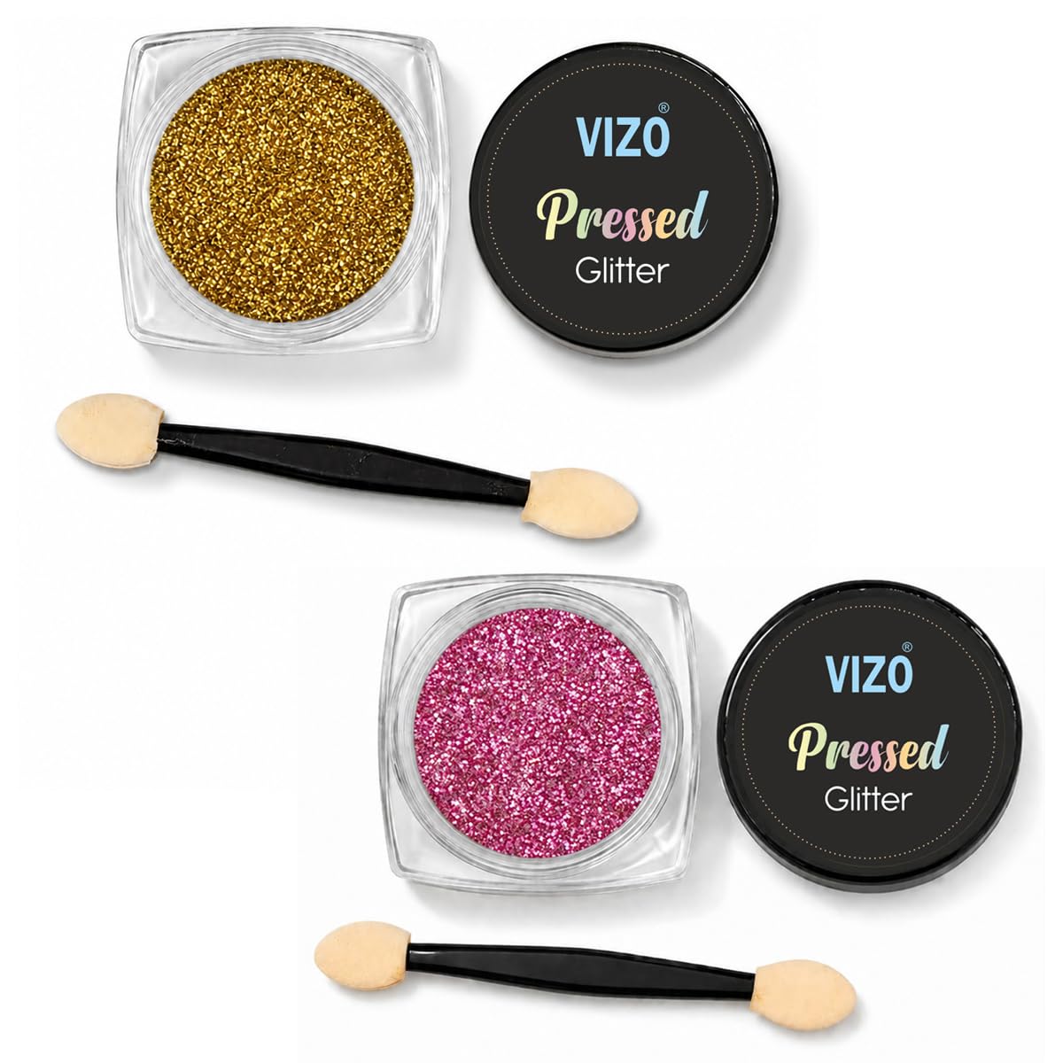 Vizo Professional Pressed Eyeshadow Glitter Palette with brush for face makeup | Travel Friendly & Long Lasting Eye Shadow Palette (Golden, Light Pink)-image-27