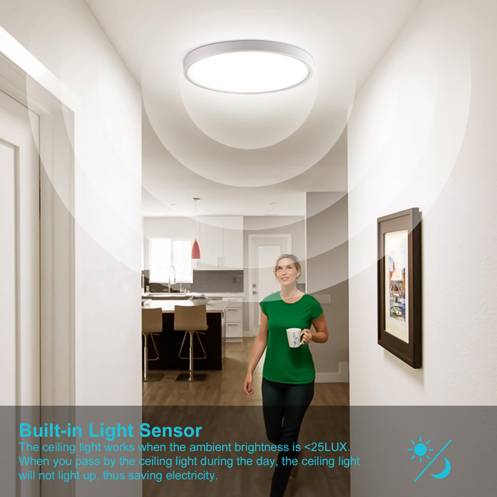 QHENS Faretti LED Soffitto Con Sensore di Movimento, Faretto LED Interno 12W 960LM 4000K, Faretti Soffitto in Alluminio 10 AC85-265V, Rotonda Nera, per Corridoio Entrata Scale