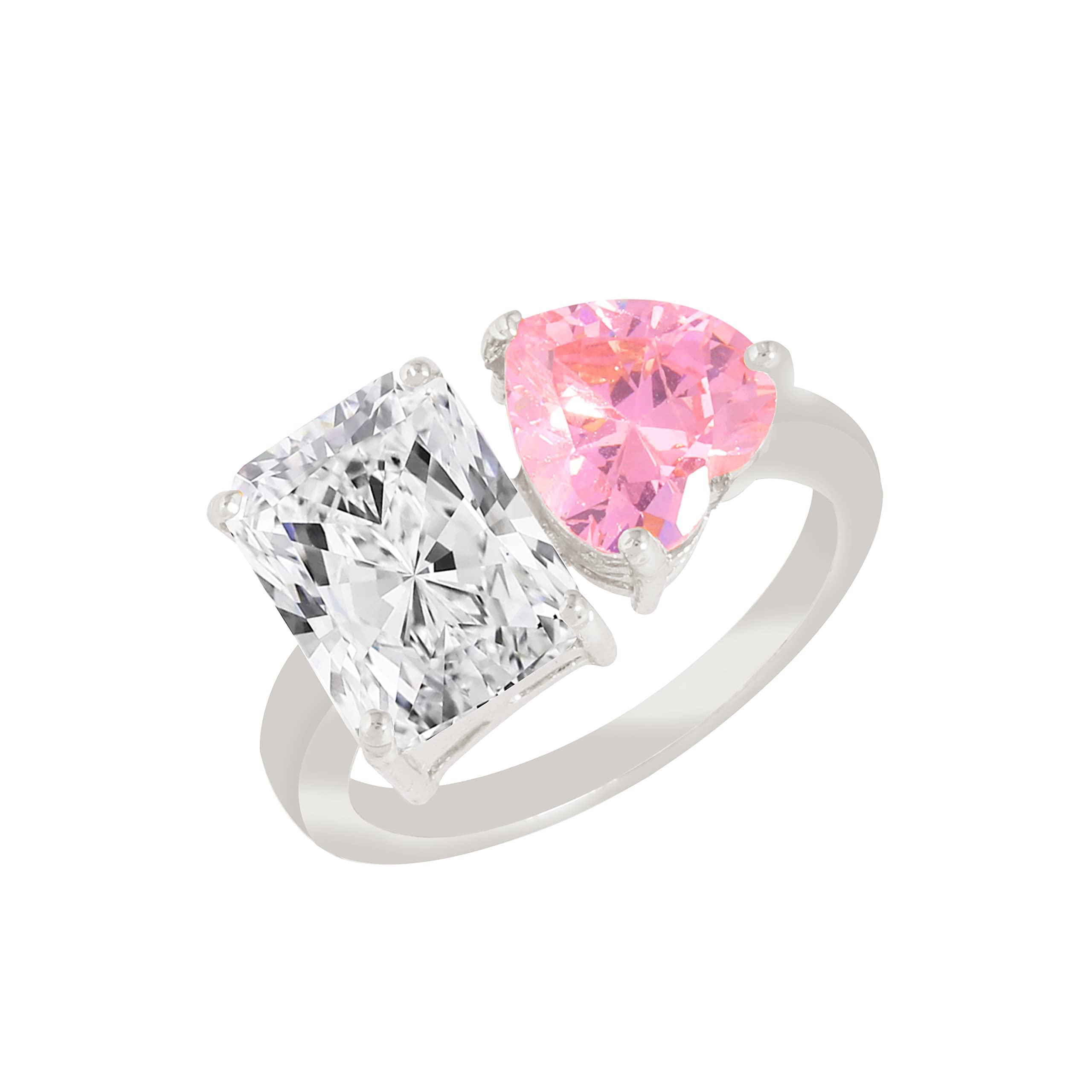MINUTIAE Stylish Two Stone Pink Love Heart Crystal Diamond Cocktail Ring for Women and Girls (Silver) (B0BZQ2HJY4) Amazon Price History, Amazon Price Tracker