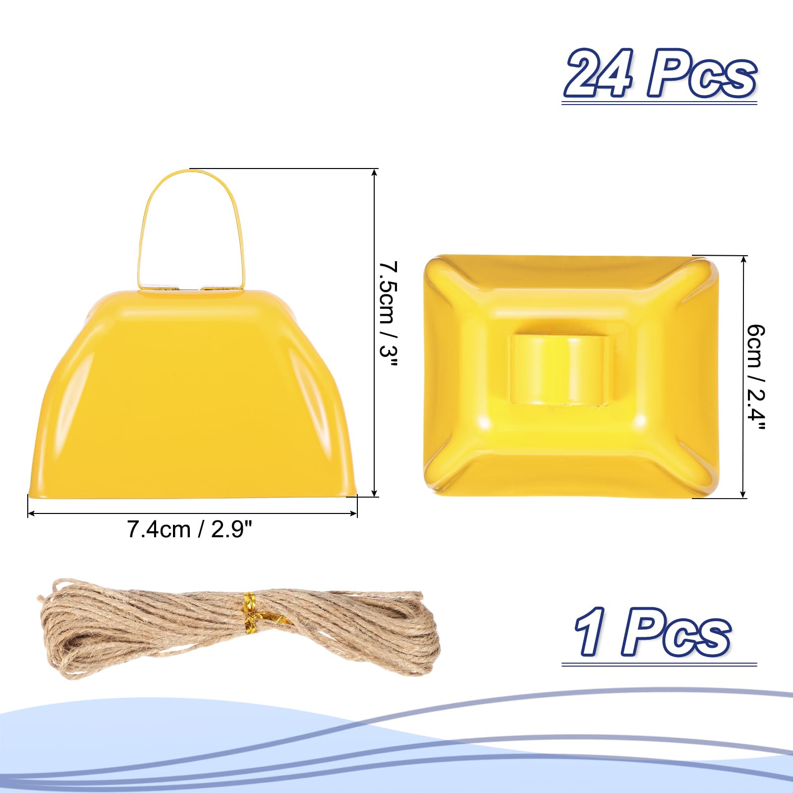 PATIKIL 24pcs Cow Bells for Football Games 3 Inch Cowbells for Sporting Events Bulk Loud Noise Makers Metal Cow Bell with Rope for Cheering Wedding Yellow - Image 2