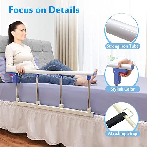 Miniatura 2 de Mybow Barandilla de cama para adultos mayores barandilla de seguridad plegable con asa de asistencia, soporte debajo del colchón, protector médico