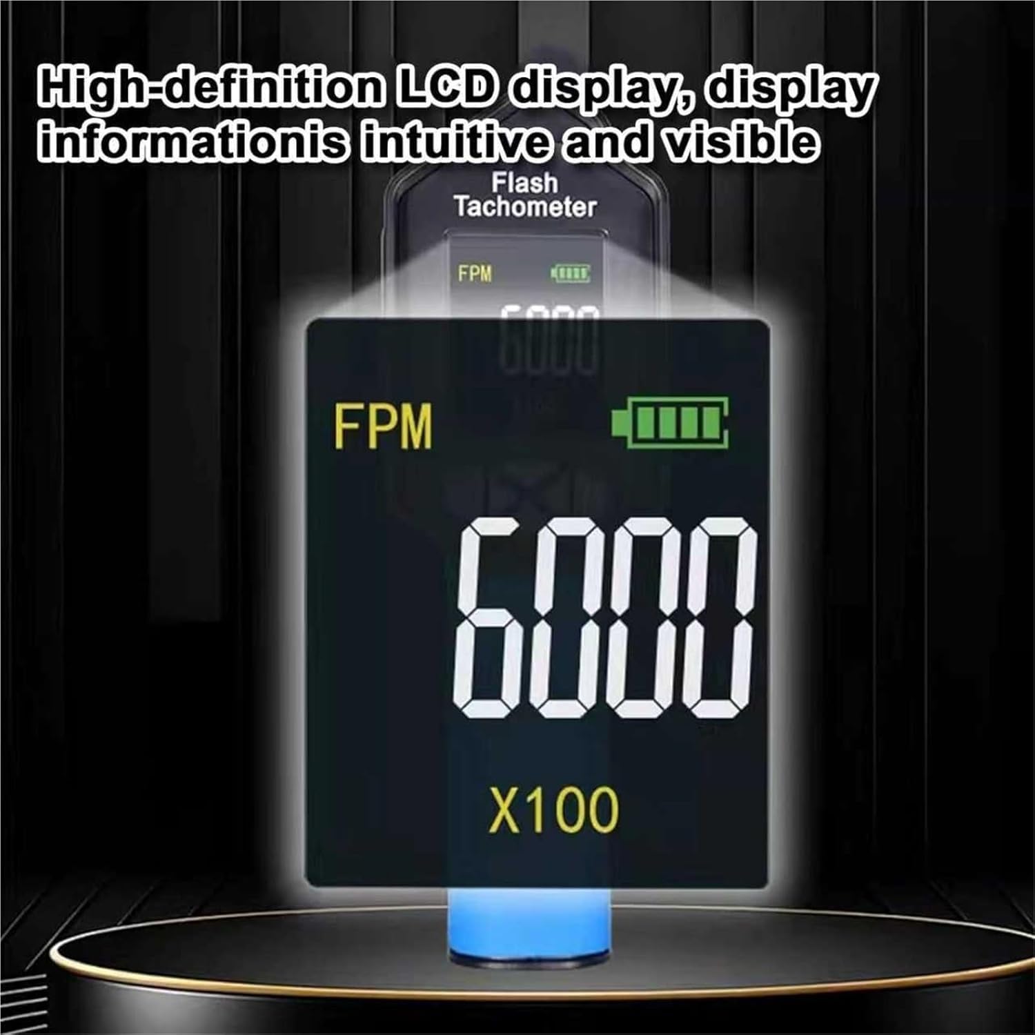 Estroboscopio digital de mano, estroboscópico LED con 16 cuentas de lámpara, rango de medición 60-99999 FPM, alta precisión 0.001%, ideal para ventilador, motor de motor, pruebas de neumáticos
