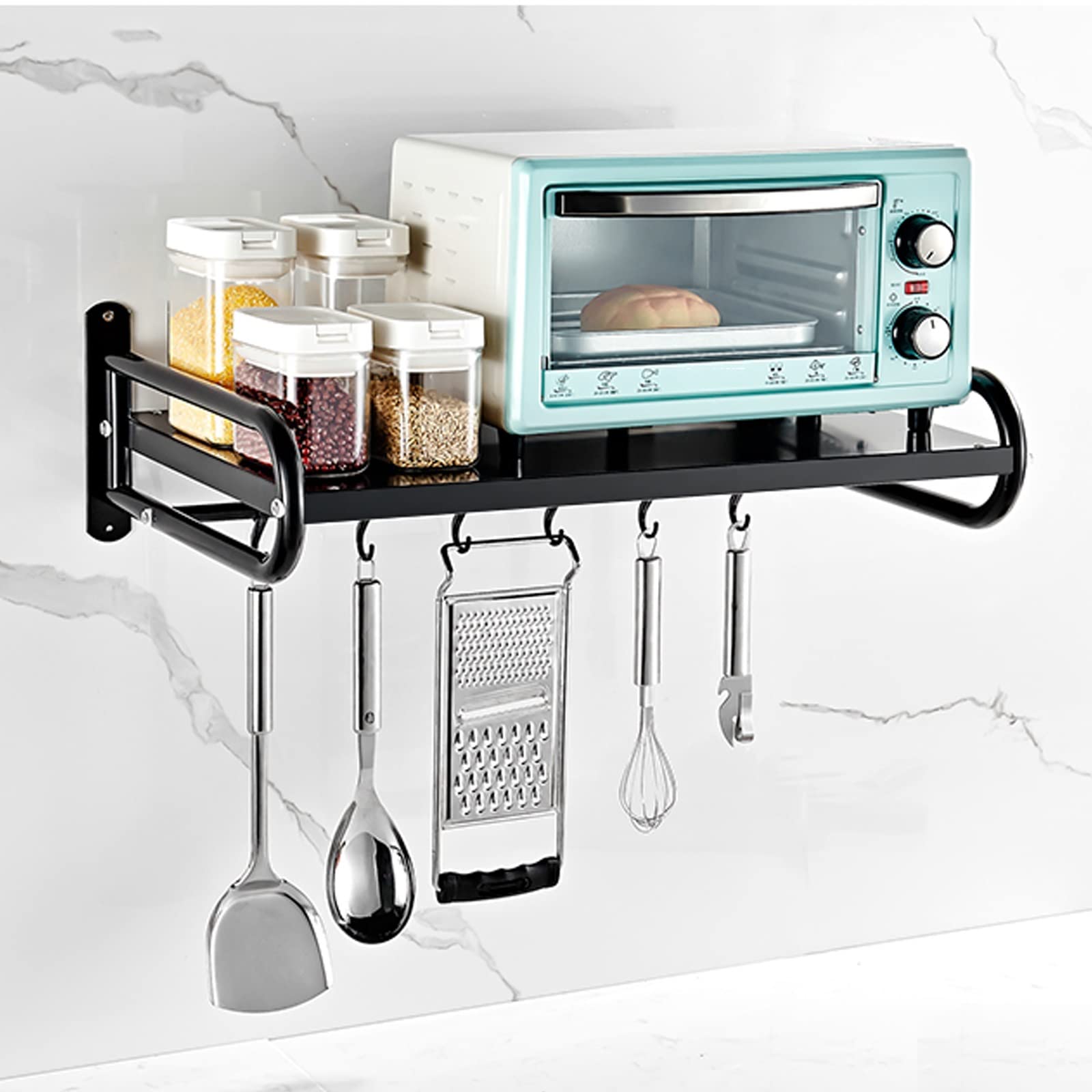 MYUYEE Microwave Wall Shelf Metal Kitchen Storage Rack Oven Rack Spice Jar Holder Space Saving Kitchen Shelving Unit For Microwave And Oven(Noir-58X38Cm)