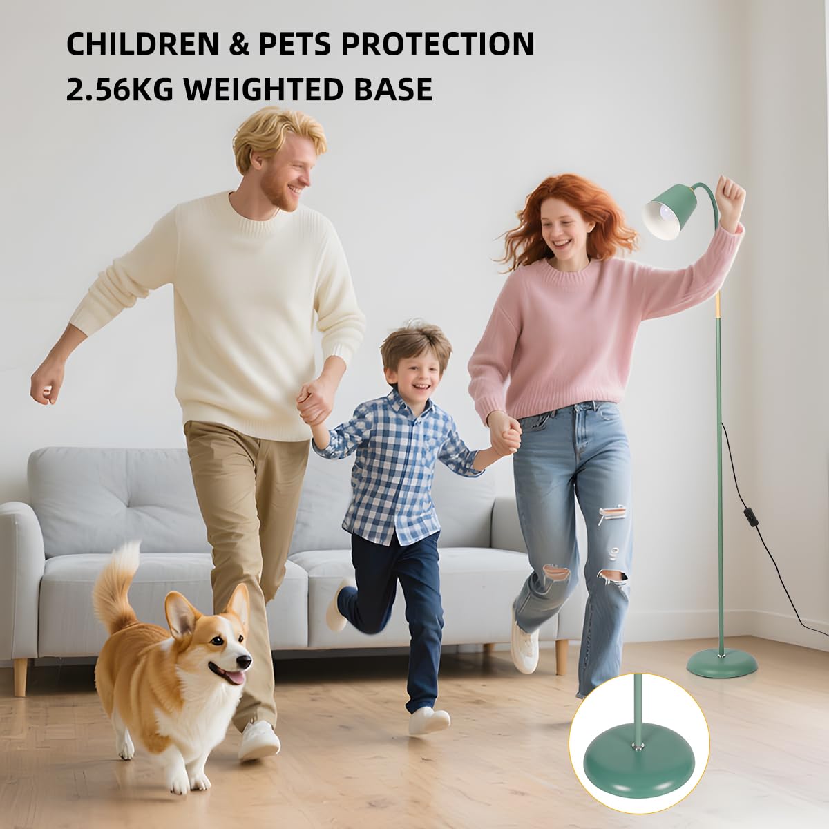 ANTENLICHT Lámpara de lectura de pie E27, casquillo máx. 60 W, lámpara de pie giratoria para salón, dormitorio, estudio, lámpara de pie nórdico con altura de 159 cm, verde (Sin bombilla)
