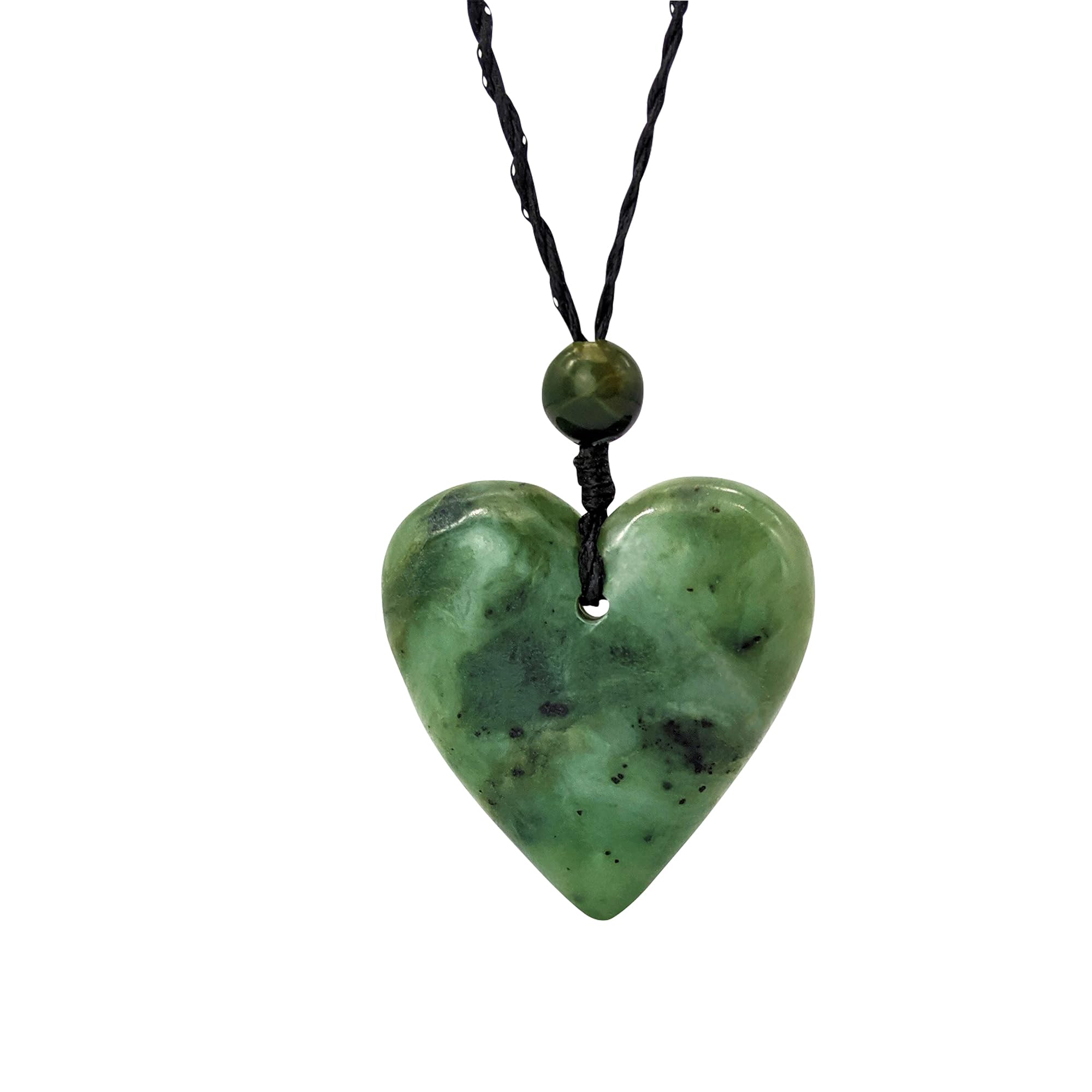81stgeneration Ciondolo a Forma di Cuore Grande in Giada Nefrite Intagliato a Mano | Collana da Surfista con Cordino Nero da Donna | Gioielli Tribali in Pietra Verde Naturale Boho Fatti a Mano
