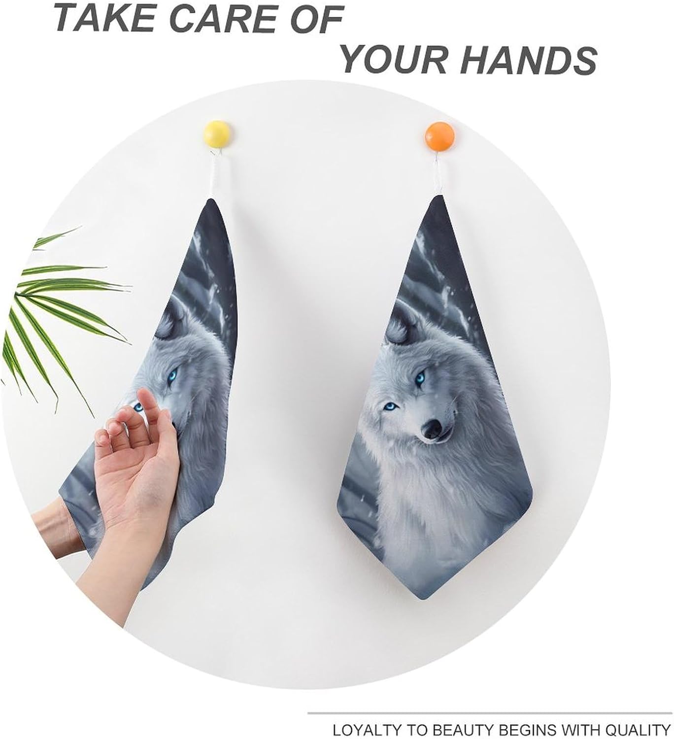 White Wolf Towel Hand Towels Decorative Towel for Bathroom Kitchen Shower Gym 4PCS