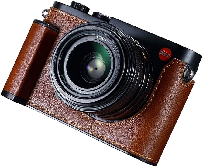 Camera Half Case for Leica Q3, Vintage Metal Genuine Leather Camera Protective Cases Stylish Portable Shockproof (Coffee)