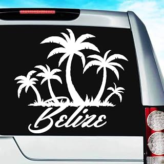 Belize Caribbean Palm Trees Vinyl Decal Sticker Bumper Cling for Car Truck Window Laptop Wall Cooler Tumbler | Die-Cut/No Background | Multi Sizes/Colors, 14-inch, Black