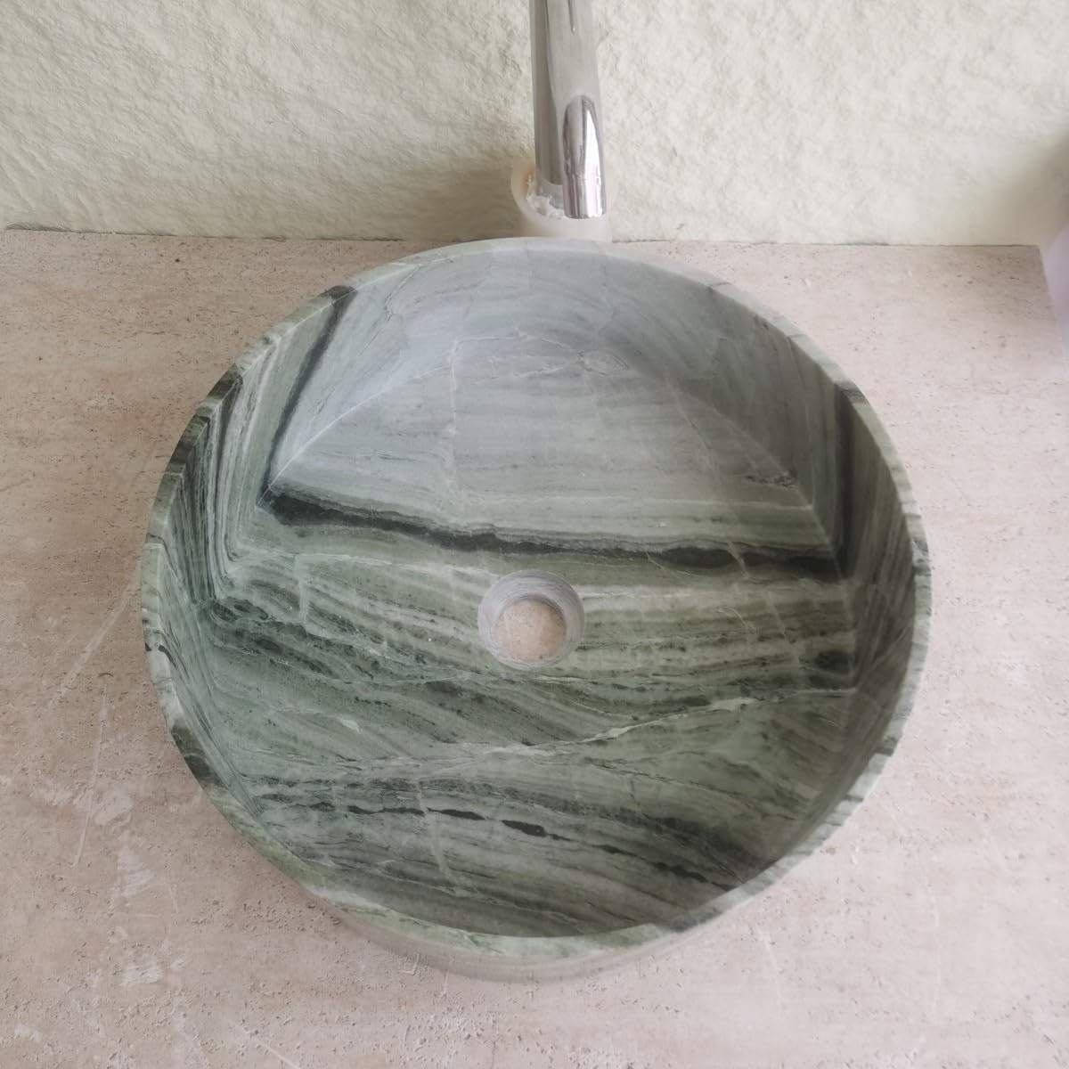 Raggio Verde Stone Sangarila - Fregadero de piedra de mármol verde, redondo, 15.7 x 4.7 pulgadas
