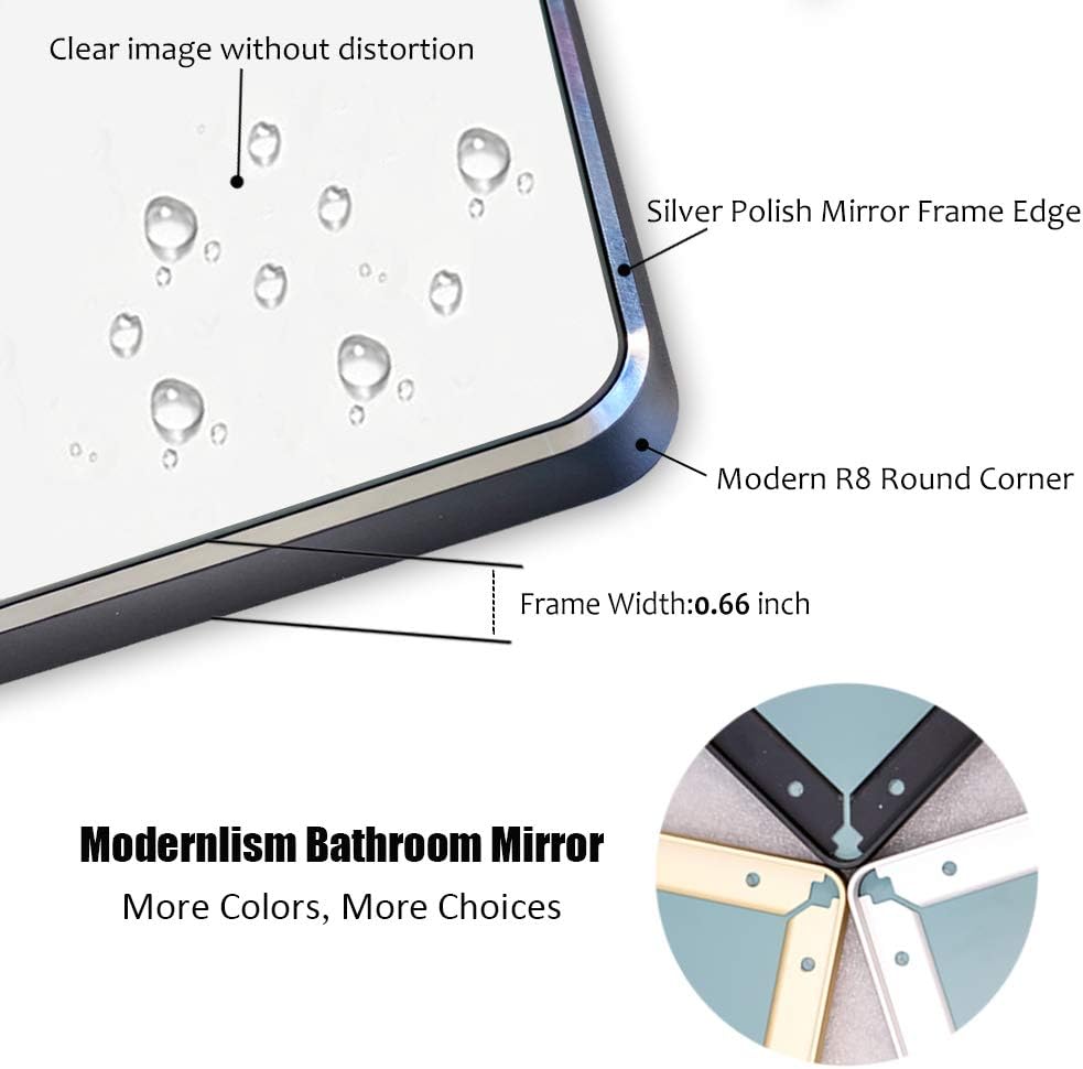 belle electrical Black Wall Mirror for Bathroom, 24x32 Inch Beveled Rounded Corner Bathroom Mirrors for Wall, Thin Modern Aluminum Metal Frame Makeup Mirrors for Wall, Hangs in Vertical or Horizontal