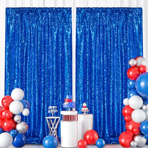 Image of Navy Blue Sequin Backdrop Curtains,2 Panels 4FTx8FT Blue Curtain Backdrop Glitter Party Decorations Background Drapes for Wedding Birthday Anniversary Graduation Photo Booth Decor