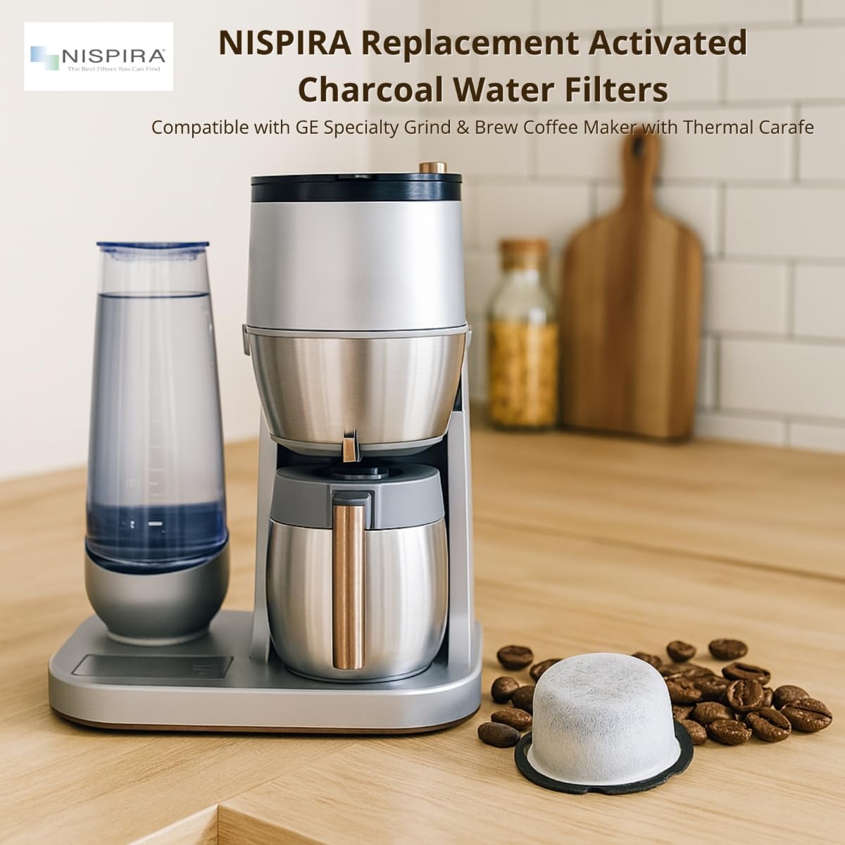 Nispira Coffee Maker Water Filter For GE Café, GE Profile Grind & Brew, Specialty with Thermal Carafe, Activated Charcoal C7CGFLTR WC01X21020 12 Packs