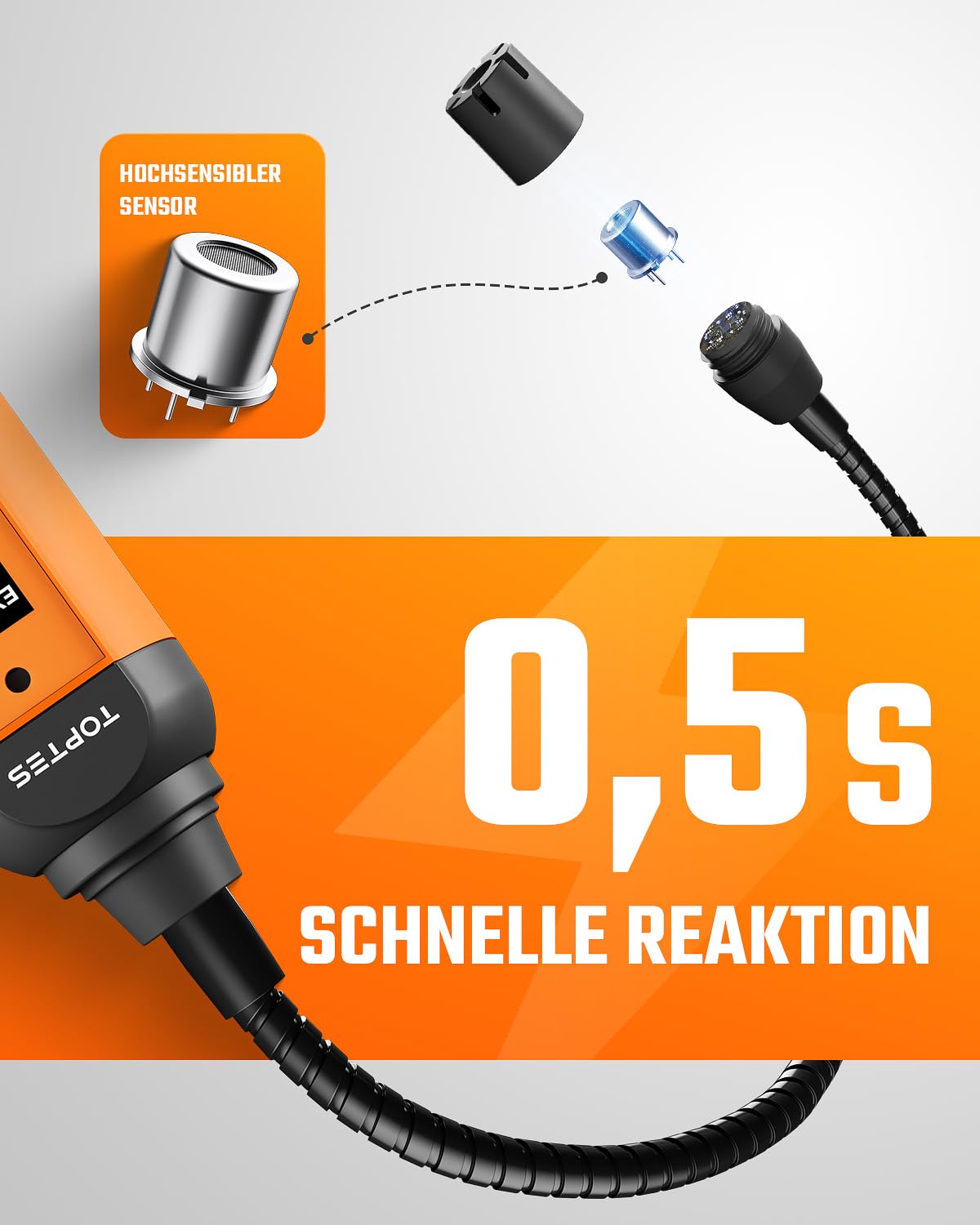 TOPTES PT-336Pro Wiederaufladbarer Gasdetektor, 17,5 cm Flexibler Hals