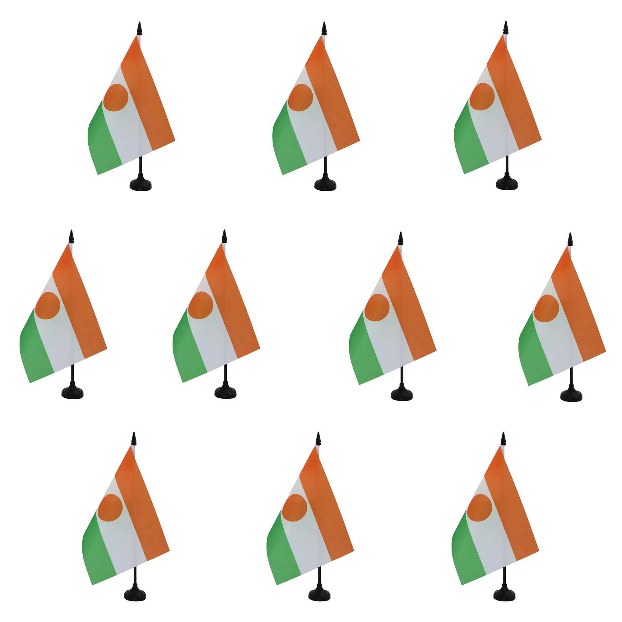 AZ FLAG - Set of 10 Niger Table Flag 5'' x 8'' - 10 Small Nigerian Office Flags 100% Polyester 21 x 14 cm - Mini Desk Flag with 10'' Pole and Black Plastic Base — image 1