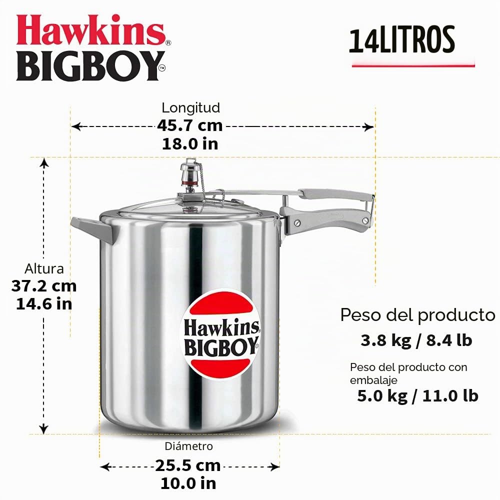 Hawkins Bigboy BB14 - Olla a presión, 14 litros, color plateado