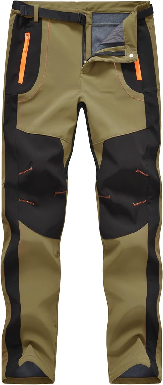 Rdruko Men's Snow Ski Pants Waterproof Insulated Winter Outdoor Snowboard Hiking Fleece Pants with Belt
