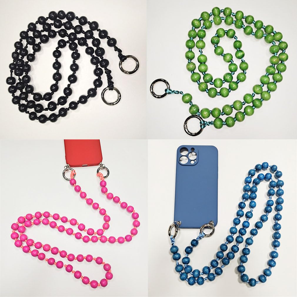 Hrlace Collana per cellulare con perle, 120 cm, perline di legno colorate, per cellulare, rimovibile, universale, anti-smarrimento, per donne e ragazze, colore beige