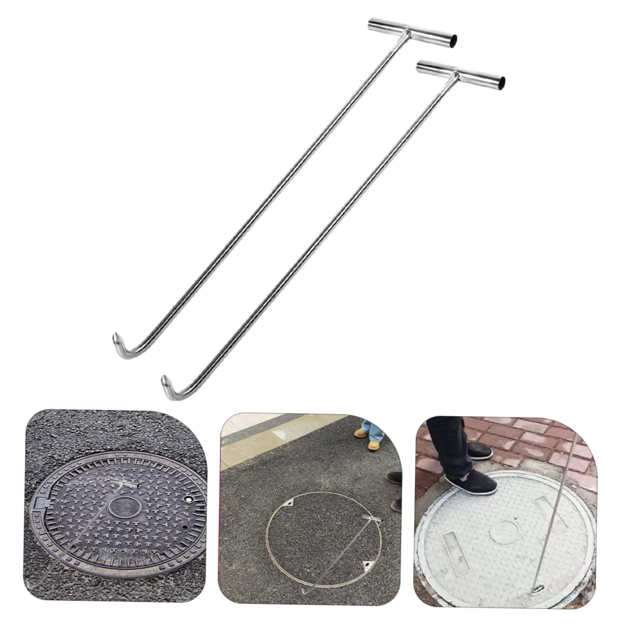 STOBAZA Sturdy T-Shape Steel Hook Set Manhole Cover Lifter Garage Hooks for Hanging Easy to Clean