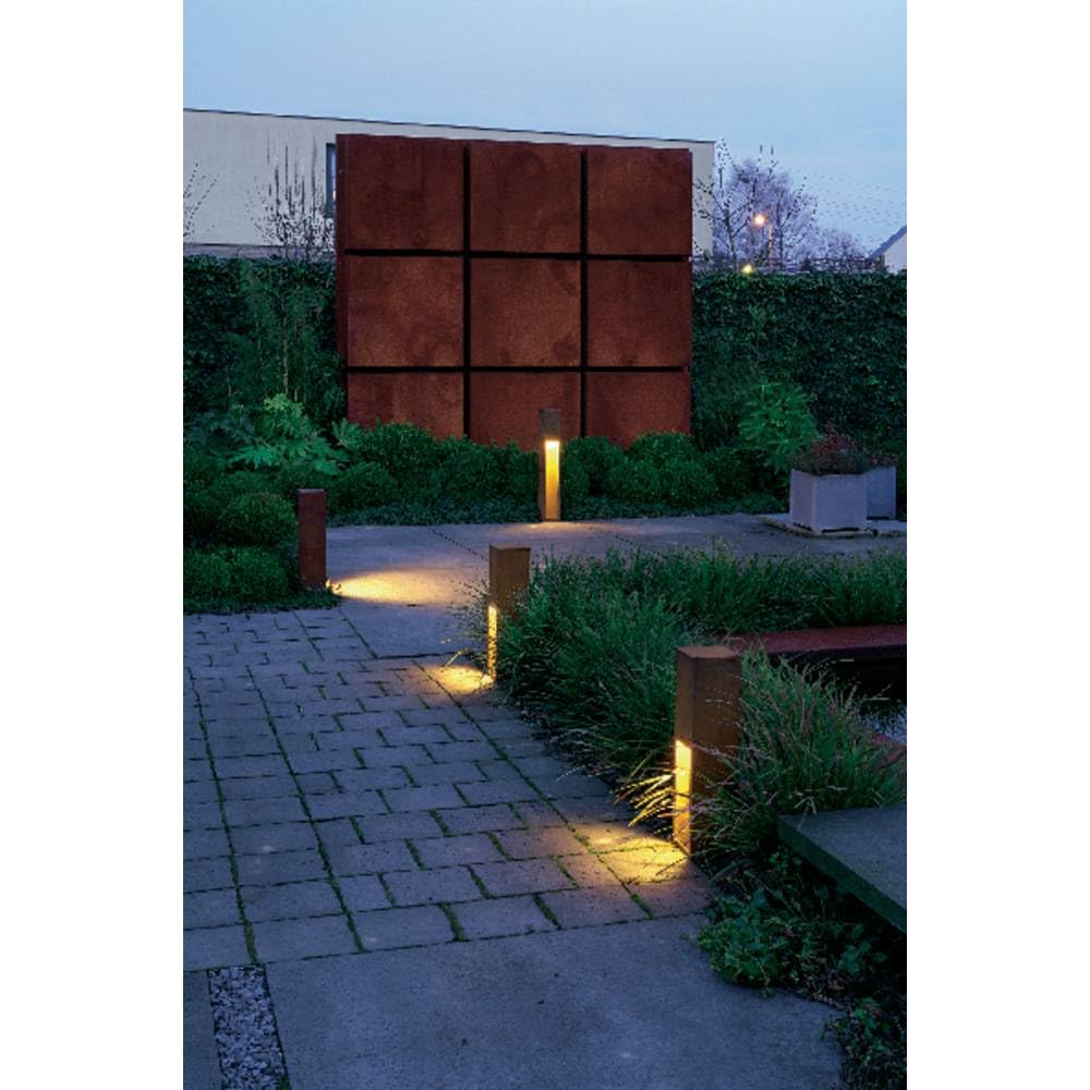 SLV RUSTY SLOT 50 lampe sur pied extérieure E27 acier rouillé FeCSi IP44 L12xP12xH50cm – éclairage décoratif indirect pour jardin, terrasse, allées – style unique, ampoule non incluse
