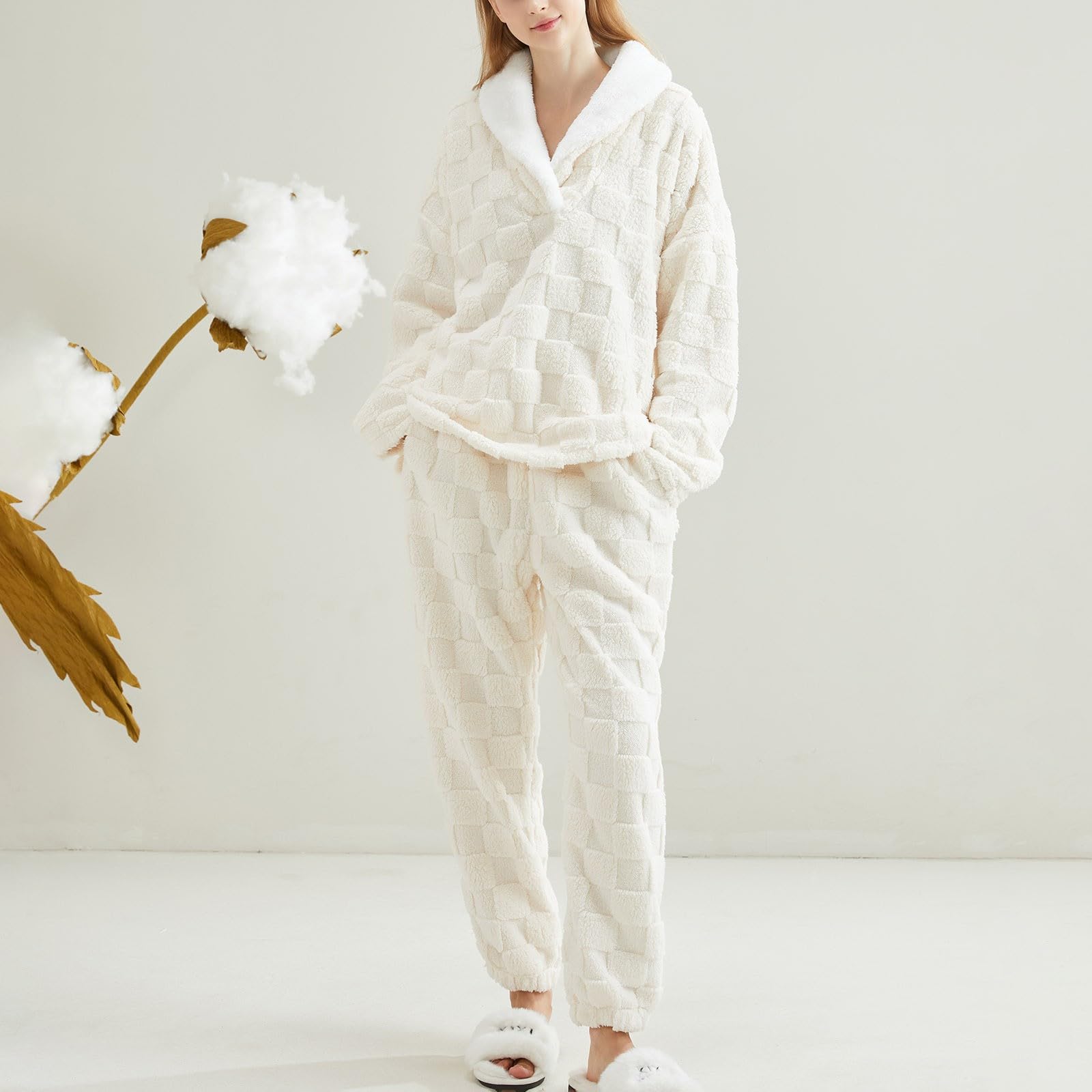 Pijama largo para mujer, mullido, mullido, pantalones de pijama, conjunto de ropa de dormir, con botones, cuello de camisa, traje de ocio, ropa de noche, ropa de noche, camiseta ligera de