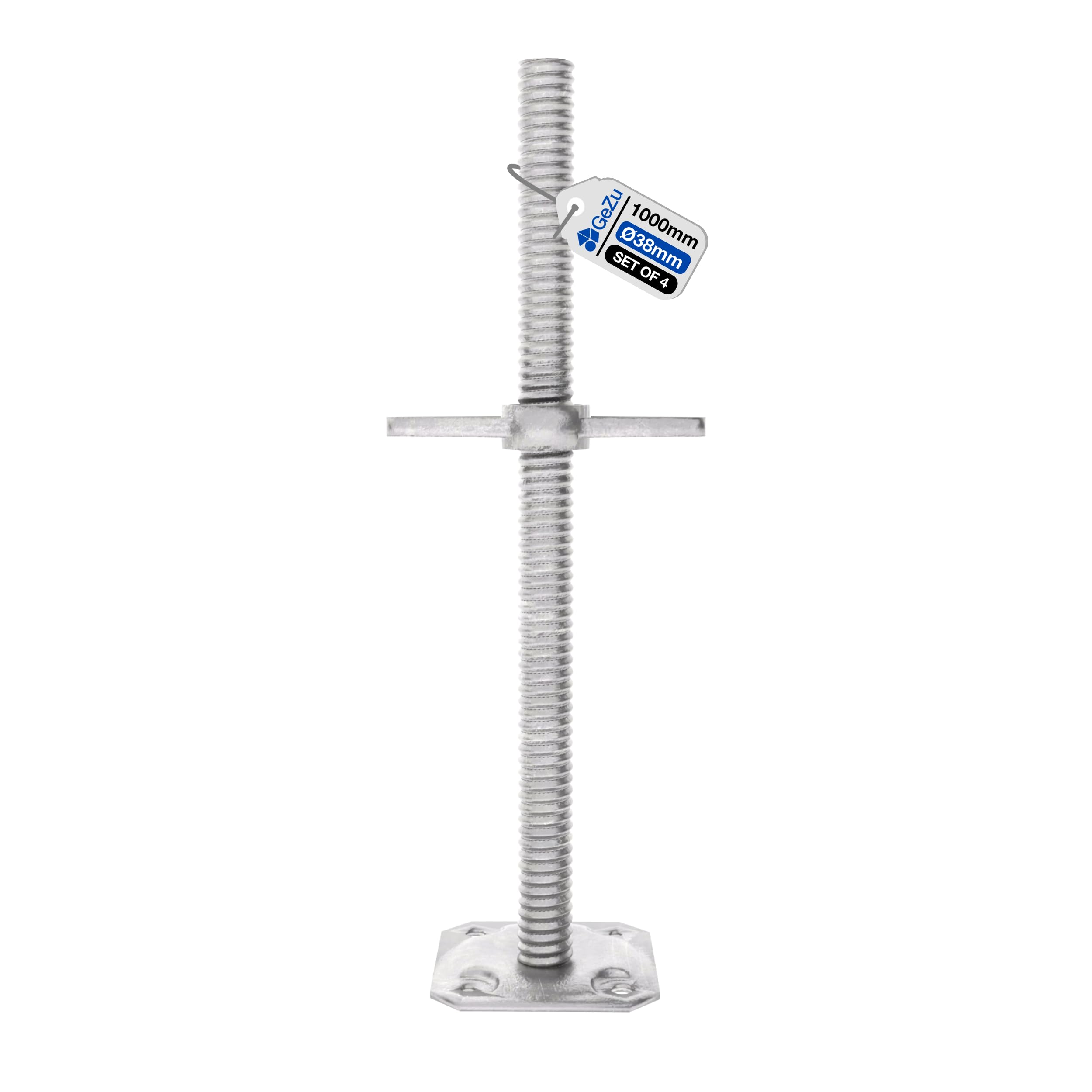 GeZu Impex Scaffold Base Jack 1000 x 38 mm Hot Dip Galvanised Set of 4 Height Adjustable Base Leveling Screw Jack