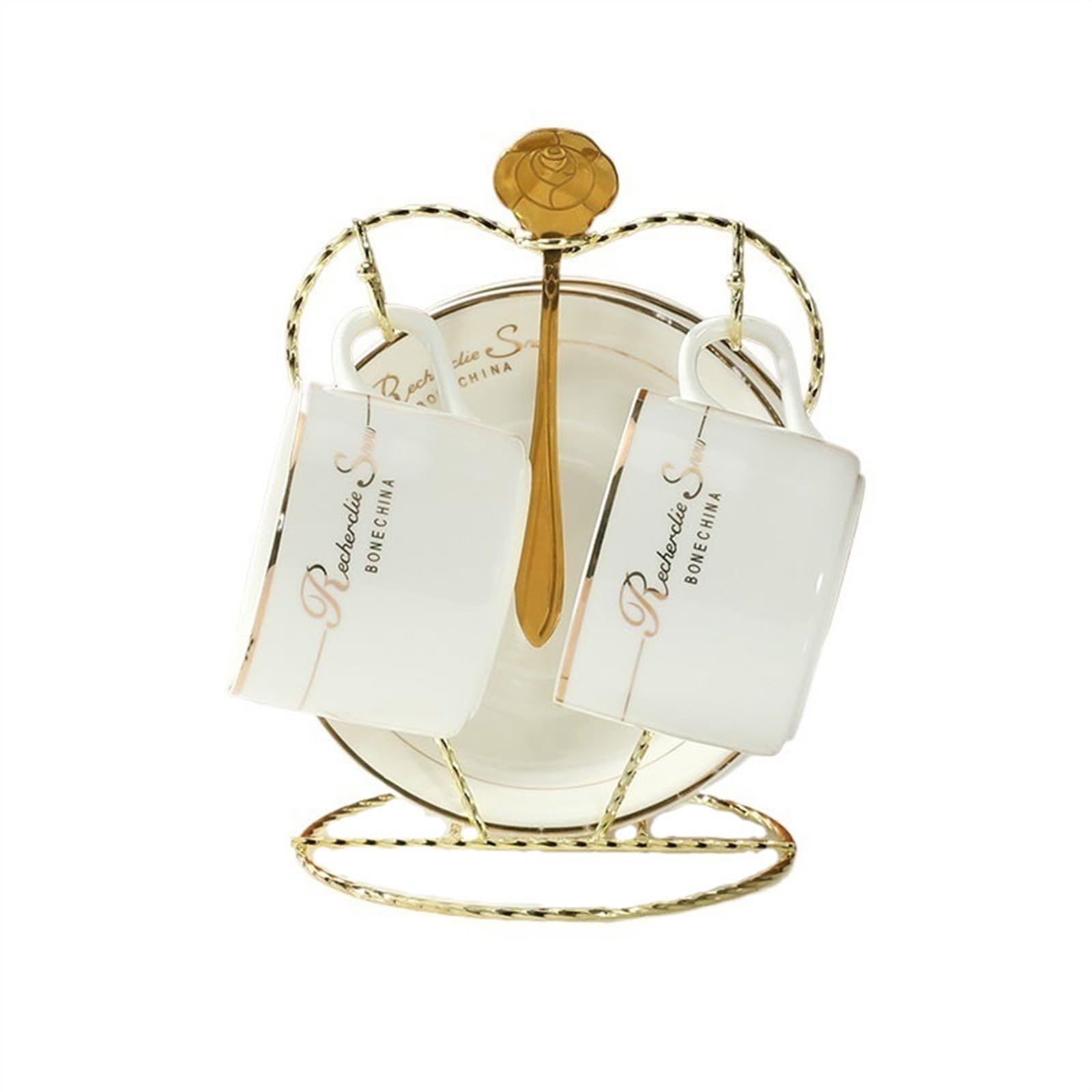 Tasses à café Ensemble de tasses à café en céramique exquise haute qualité, ensemble luxe européen deux pièces avec tasse, soucoupe et cuillère