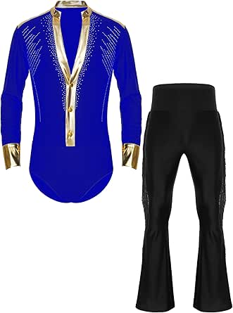 Amazon.com: FEESHOW Men Latin Dance Costume Deep V Neck Long Sleeve