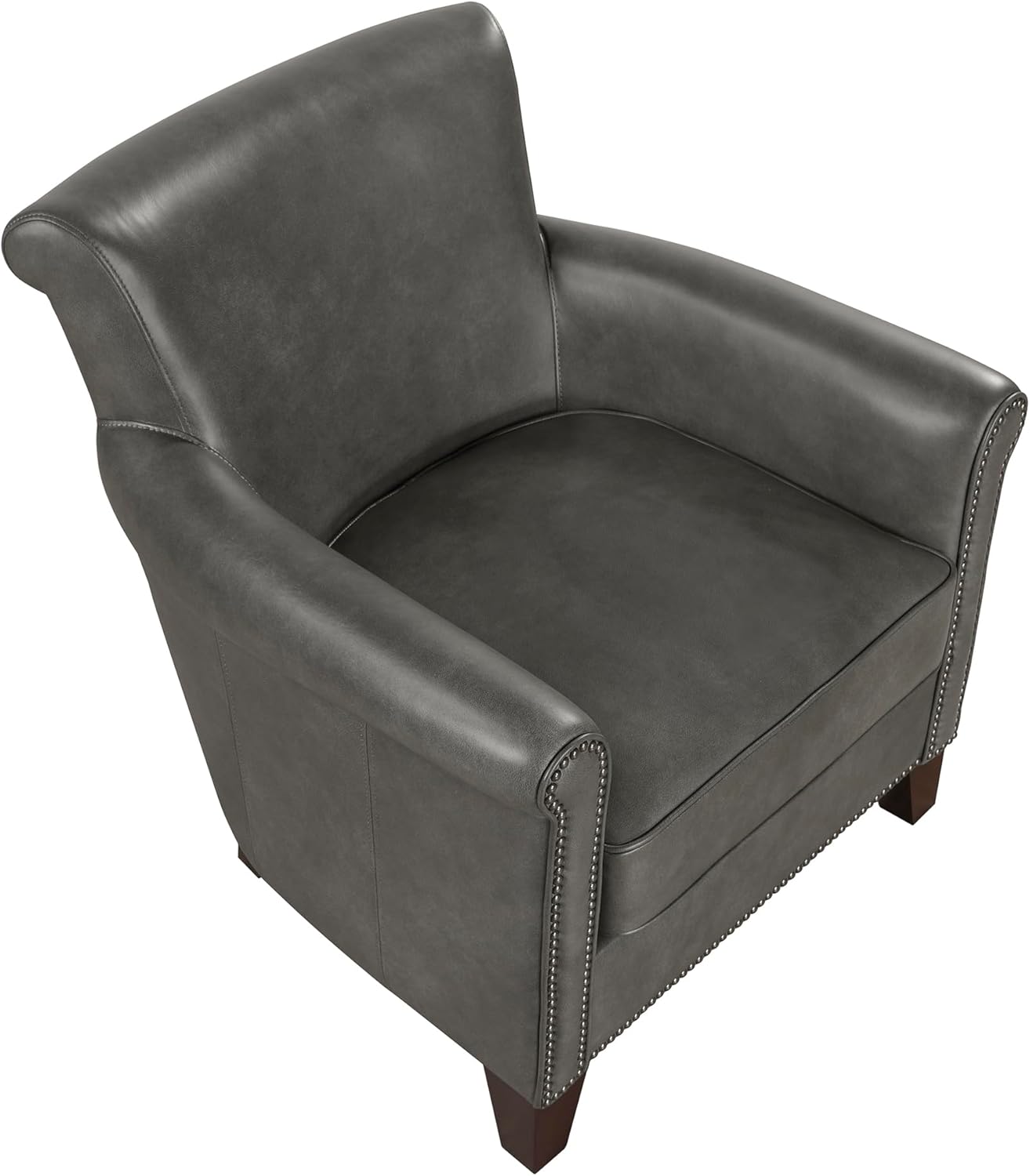 Lexicon 100% Top Grain Genuine Leather Chair, Leather Accent Chairs for Living Room, Solid Wood Frame, Rolled Armrest & Nailhead Trim, Comfy Reading for Bedroom, Office, Waiting Room, Gray