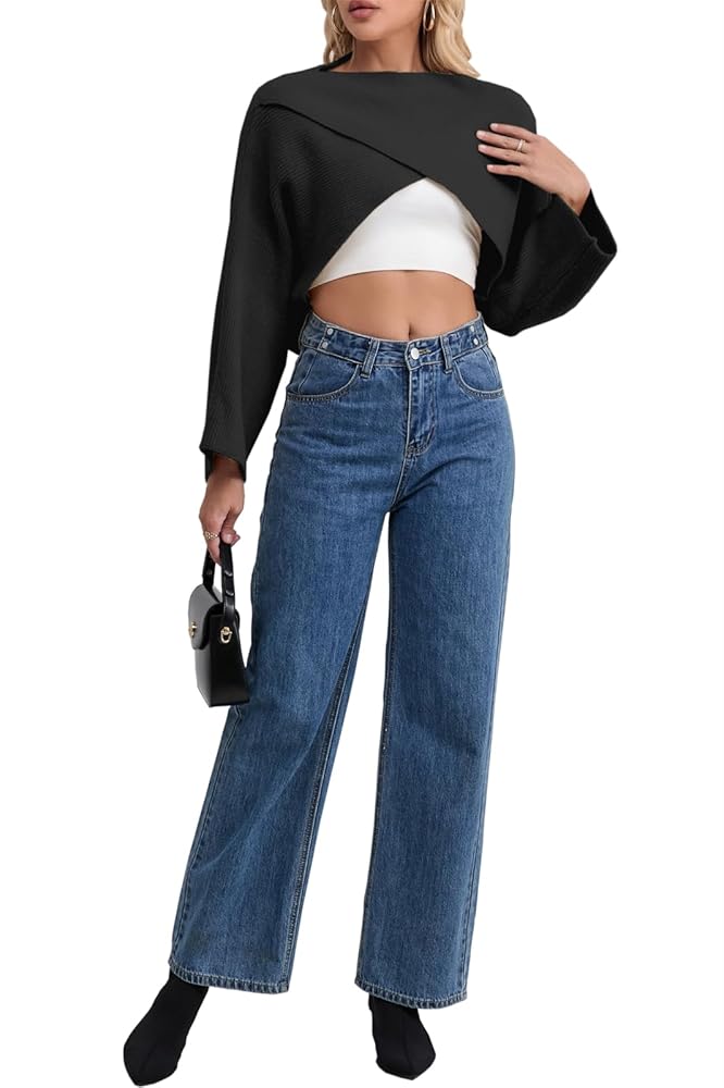 Women's Boat Neck Sweater Long Sleeve Cross Wrap