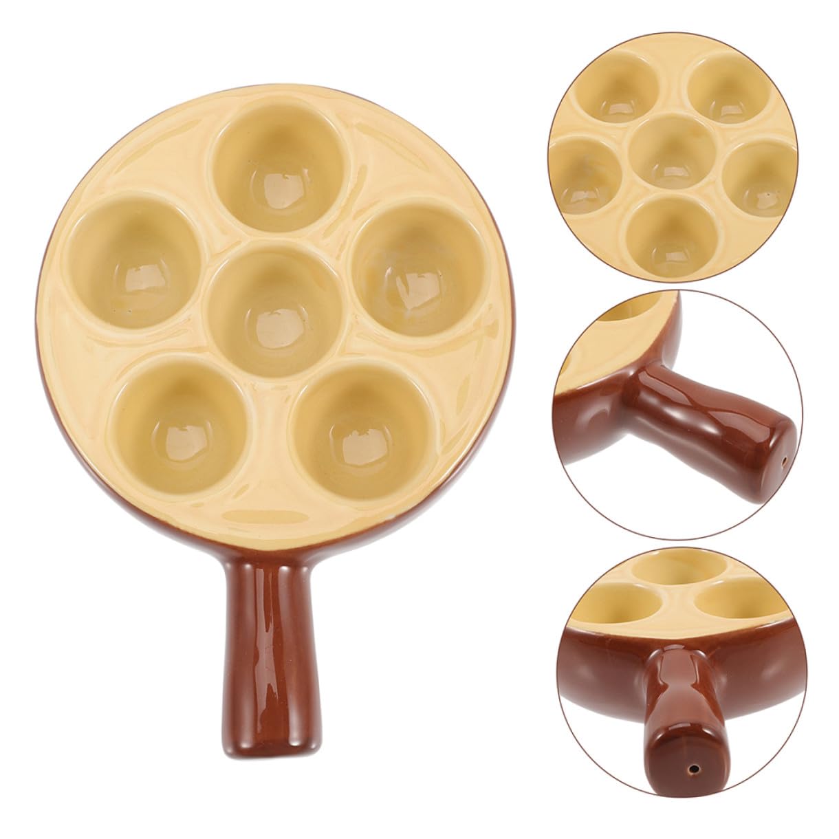 Veemoon Set 2 Pezzi Piatti per Lumache in Porcellana Marrone 6 Fori Piatto per Escargot Manico Ergonomico Superficie Liscia Adatto per Forno Casa