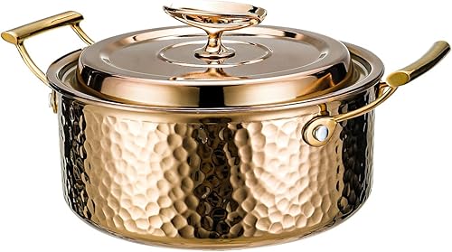 DAEDALUS Olla Pro de 7.5 cuartos de galón con tapa recubierta de cobre martillado y núcleo de triple capa de 0.098 pulgadas, 3 veces más gruesa,