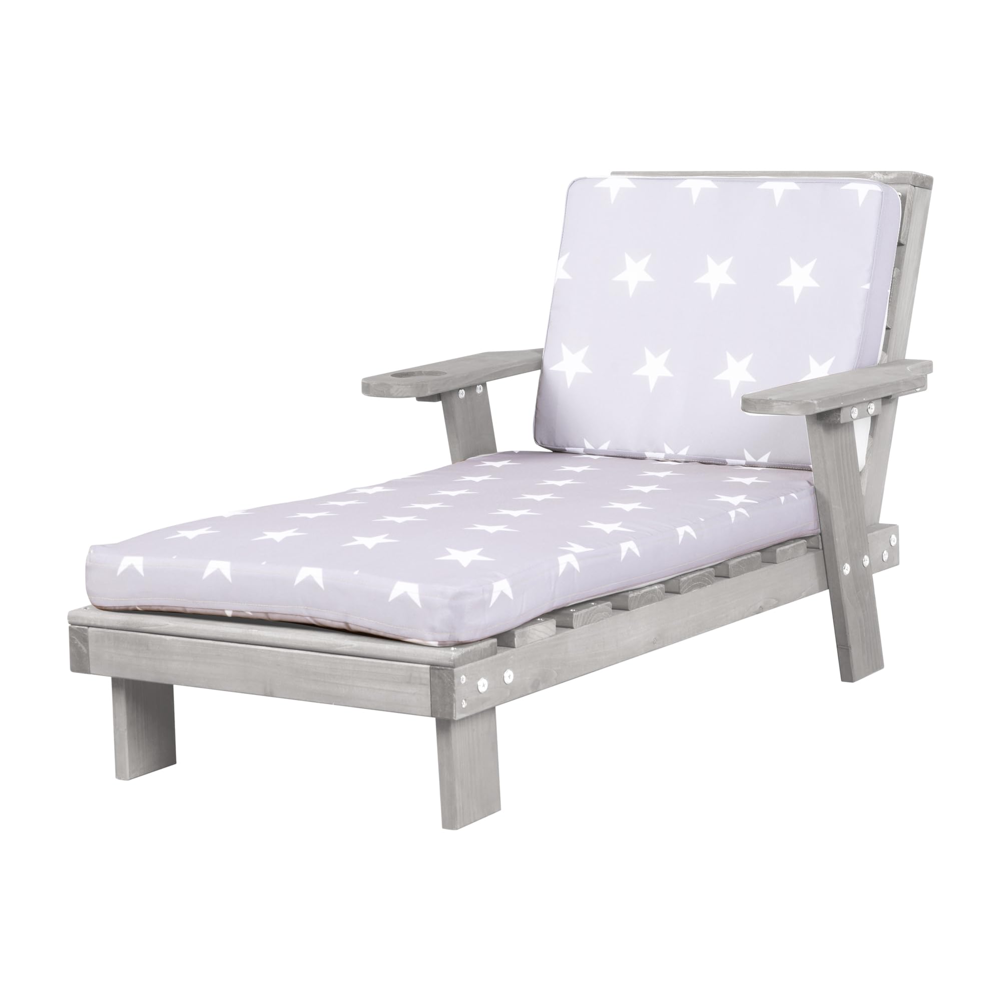roba Sdraio per Bambini con Cuscini Little Stars - per Esterno, Giardino, Terrazza, all'Aria Aperta - Resistente alle Intemperie - con Portabicchieri - Certificato FSC - Legno Laccato Grigio