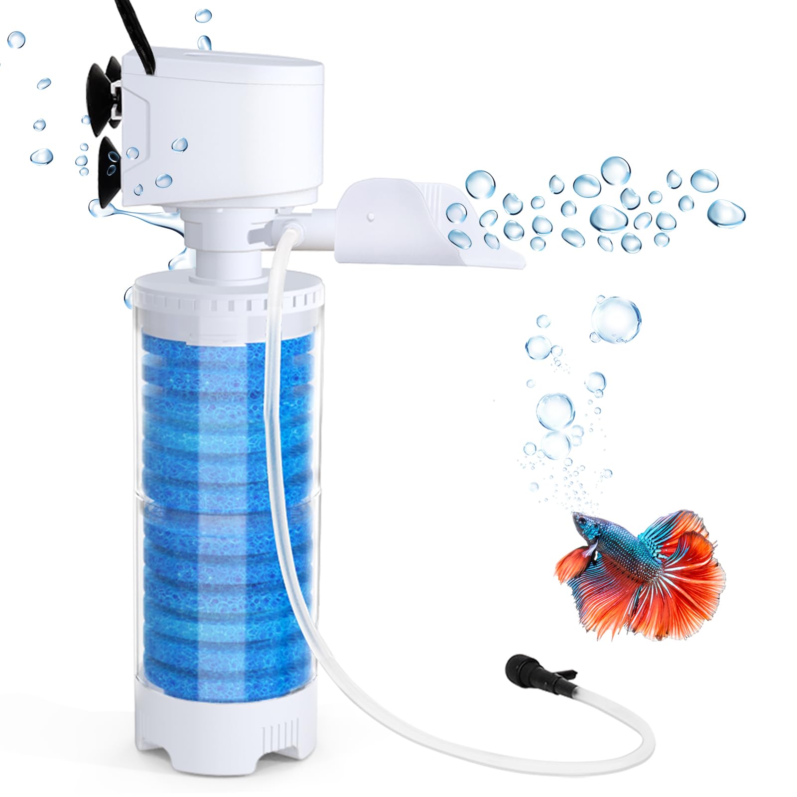 20-100 Gal Multifunction Power Aquarium Filter, Up to 320GPH Adjustable Bubble & Silent Dual Mode Internal Fish Tank Filter for Filtration,