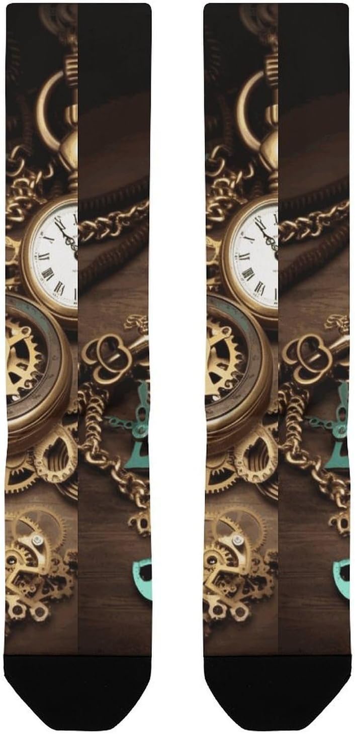 Steampunk Watches Keys Knee High Soccer Socks Moisture Wicking