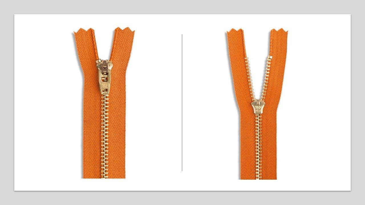#4.5 Brass Pants Orange Medium Weight YKK Zipper - Orange #523 - Choose Your Length - Made in The United States (1 Zipper Per Pack) (3" Inches)
