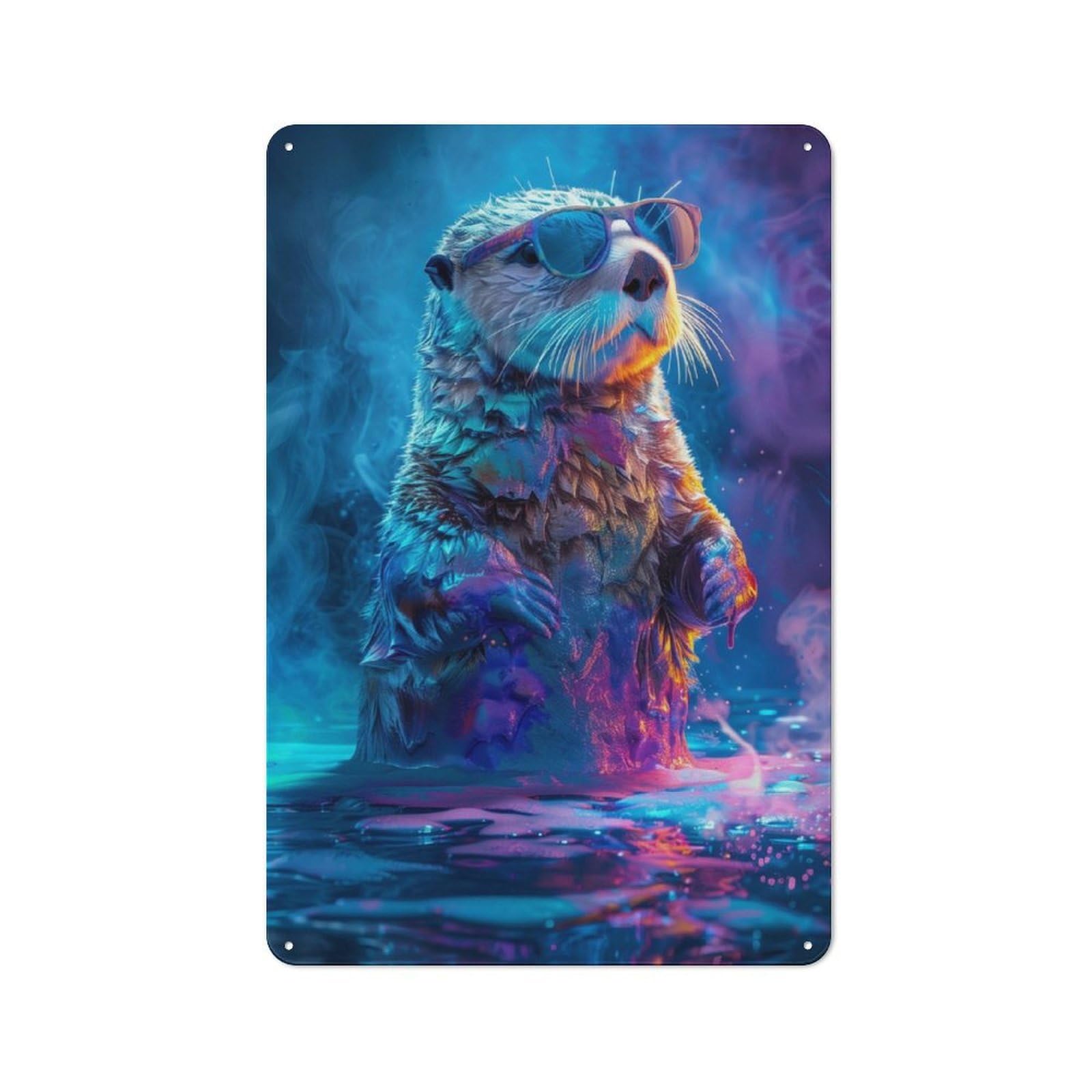 Tin Wall Sign with Colorful Sea Otter Paint Design 30x20cm, Classic Bistro Wall Plaque for Bakery, Diner, Cafe Or Family Room