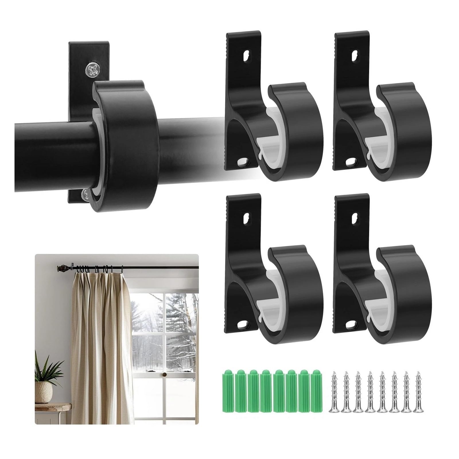 Gbrcen Curtain Rod Brackets 6PCS Thickened Aluminum Alloy Roman Pole Curtain Track Bracket Fixator Stand Installation Code Modern Minimalist Style Home Decor