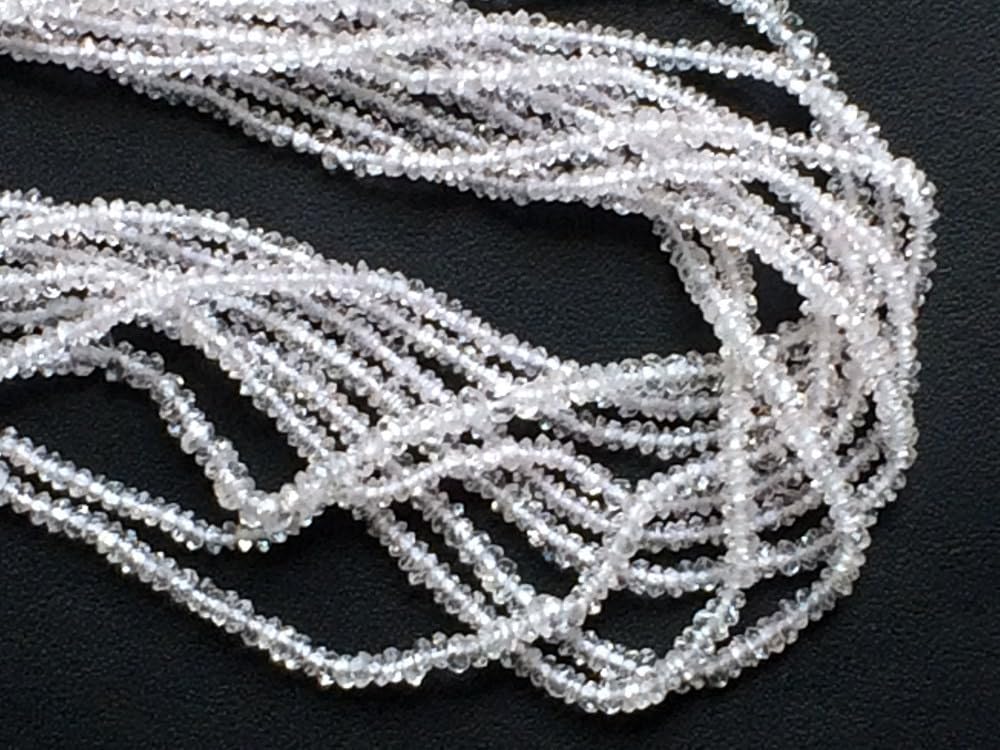 Bracelet Extensible Perles Facettées Topaze Blanche 2-3 Mm, Fait Main Inde - Neuf Avec étiquettes